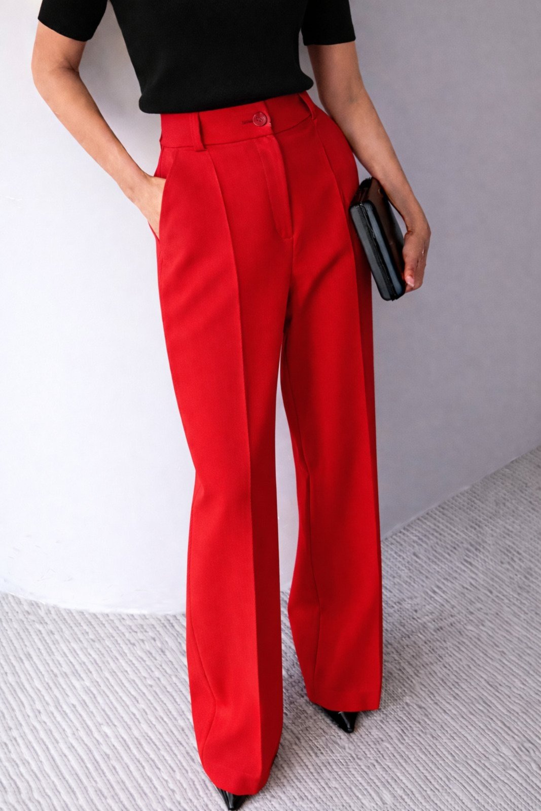 Calça Wide Leg Pantalona Alfaiataria Feminina Dra Maia Vermelha
