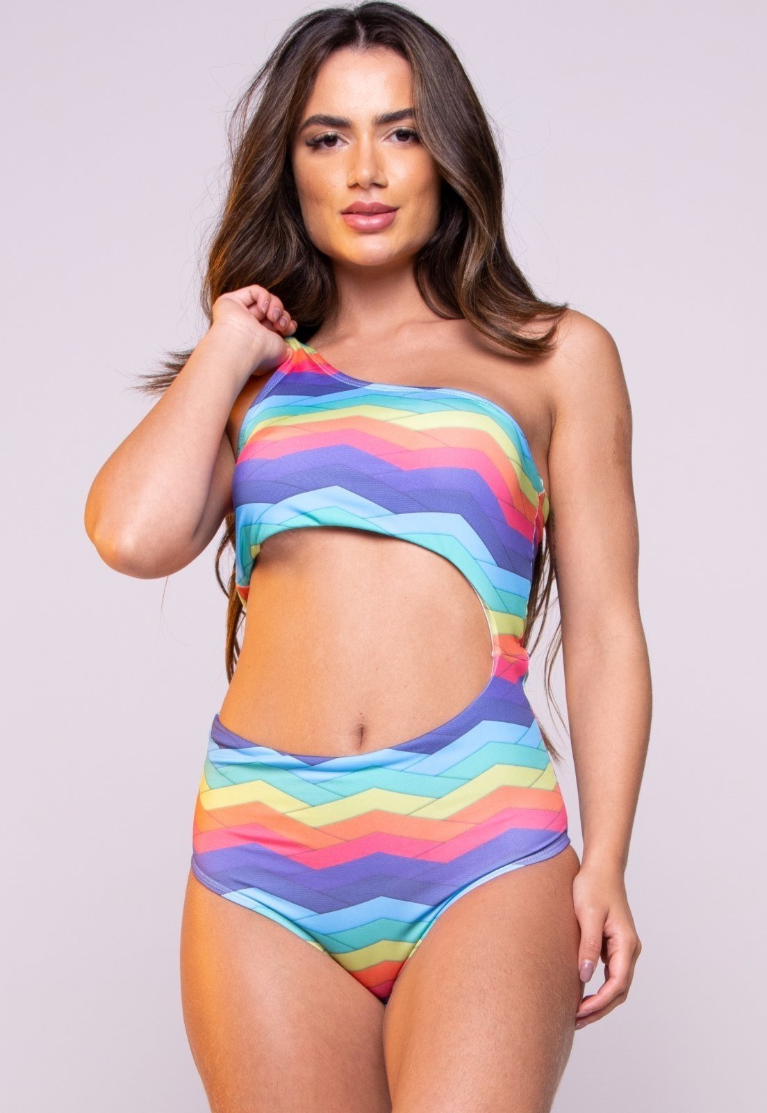 Maiô Feminino Mood Modas Um Ombro Só Mula Manca Estampado Mood Praia Verão 366 Zig-Zag