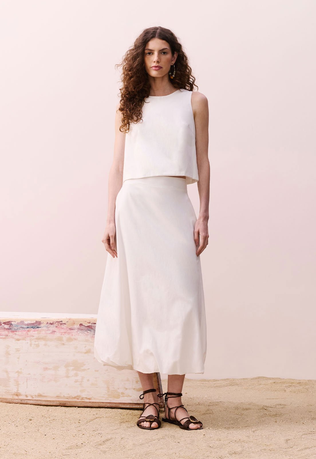 Saia CaCay Midi Balonê Tricoline Off-White