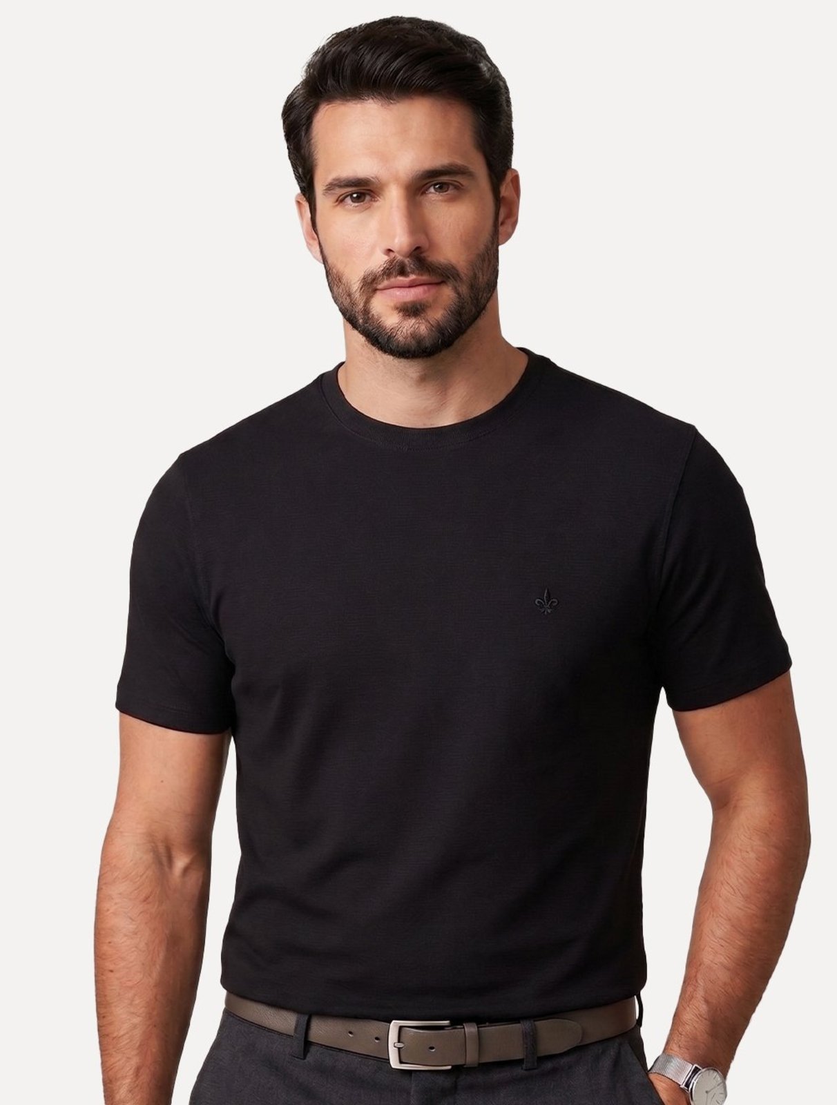 Camiseta Dudalina Regular Fit Listras Relevo Preta