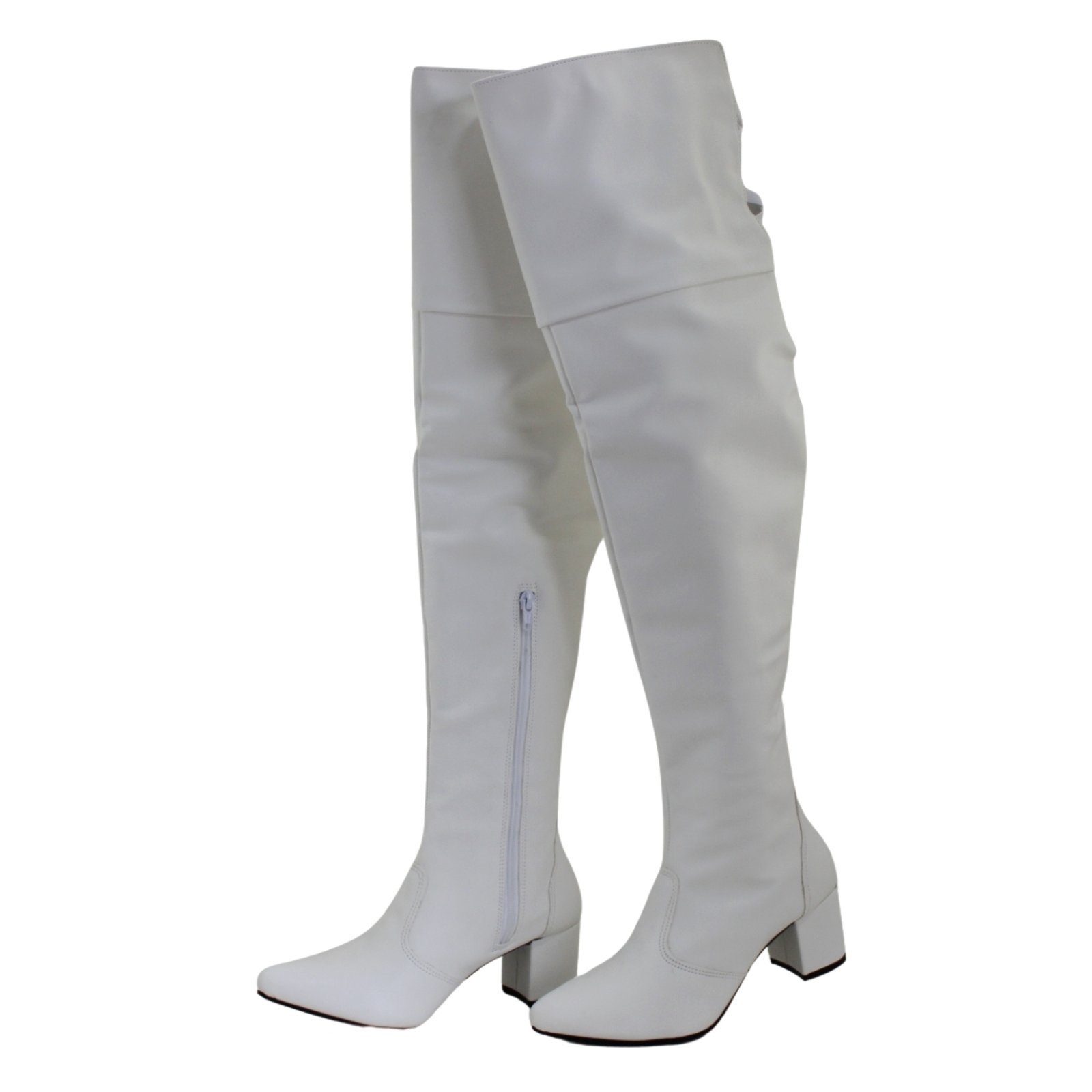 Bota Feminina Over The Knee Lirom Elegante Cano Longo Salto Bico Fino Confortável Branca