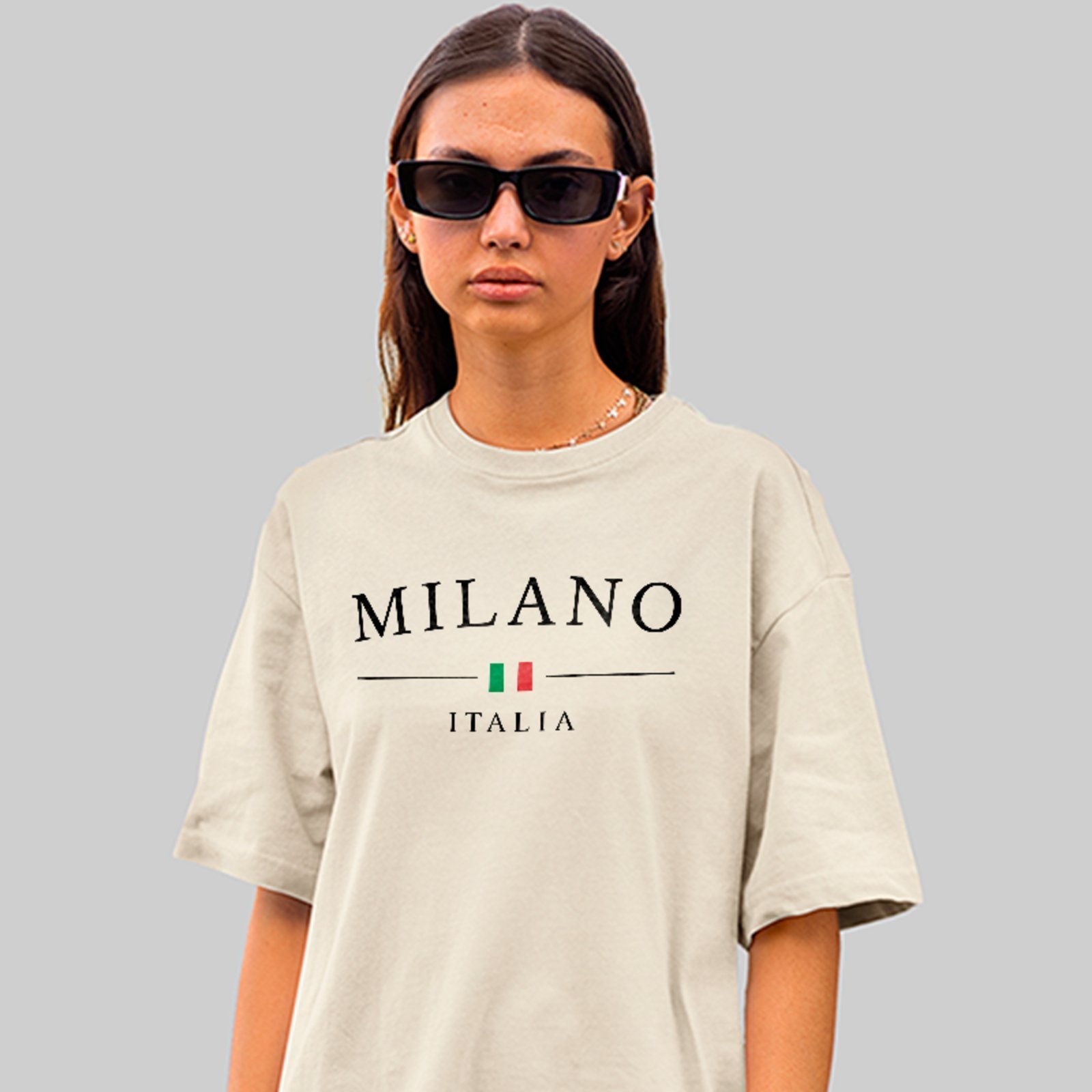 Camiseta Oversized Milano Estampa Cidade Italiana Estilo Premium Off White