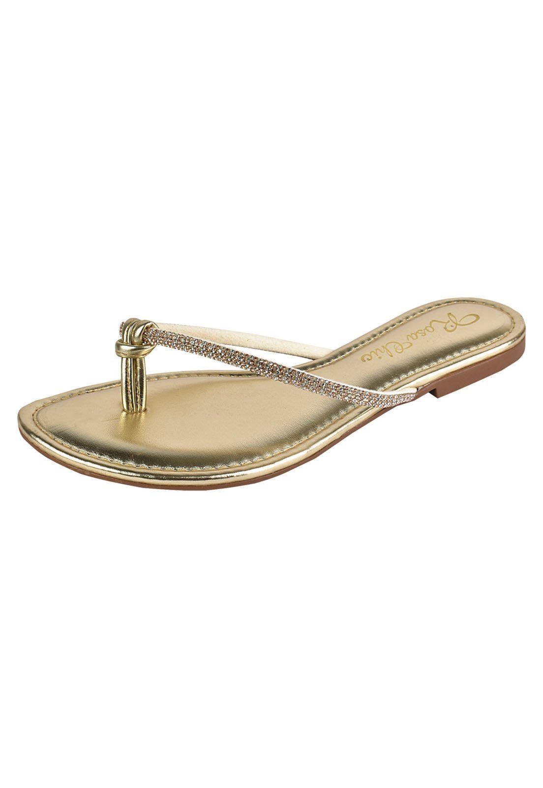 Rasteirinha Rosa Chic Calçados Sandália Feminina Flat Chinelo Strass Brilho Dourado