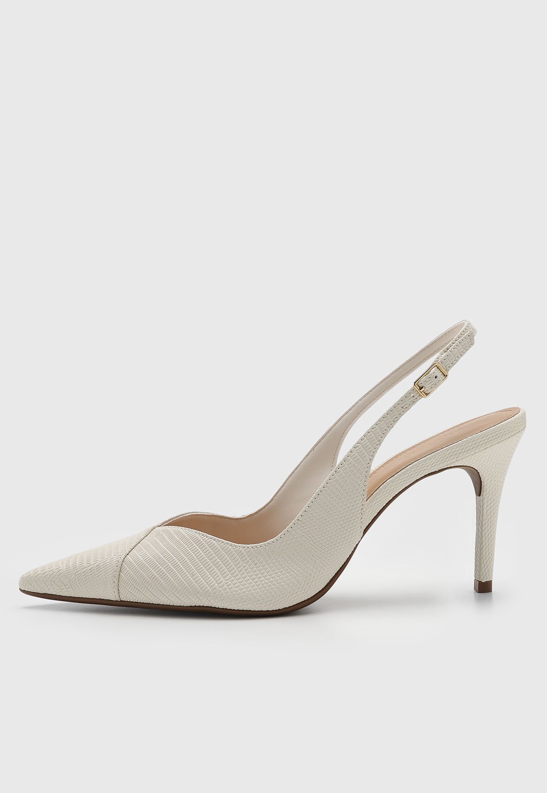 Vista 2 Scarpin Feminino Arezzo Slingback Texturizado Off-White off-white white Arezzo off-white white