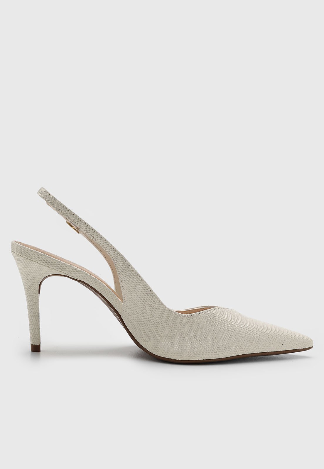 Vista 3 Scarpin Feminino Arezzo Slingback Texturizado Off-White off-white white Arezzo off-white white