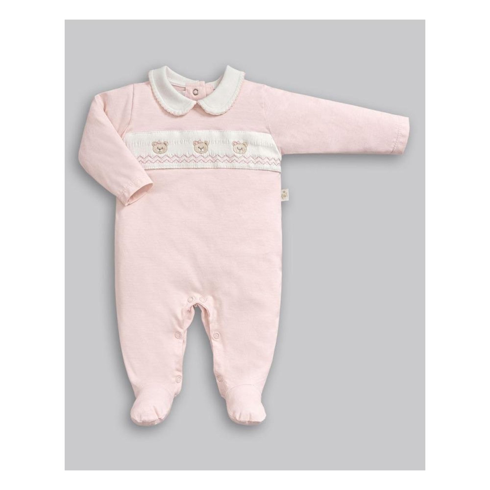 Infantil - Macacão Longo de Suedine com Gola e Bordado Ursinho Anjos Baby Rosa P Rosa