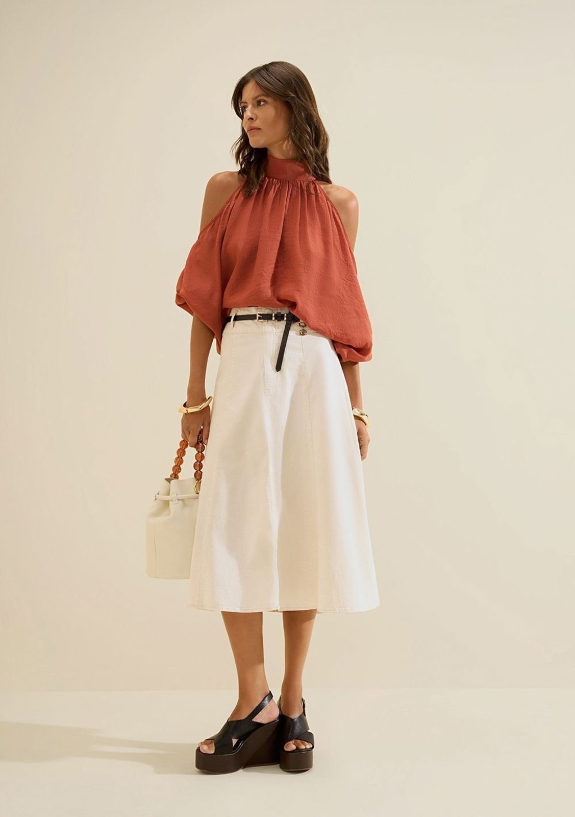 Saia Evase Midi Salina - Off-white