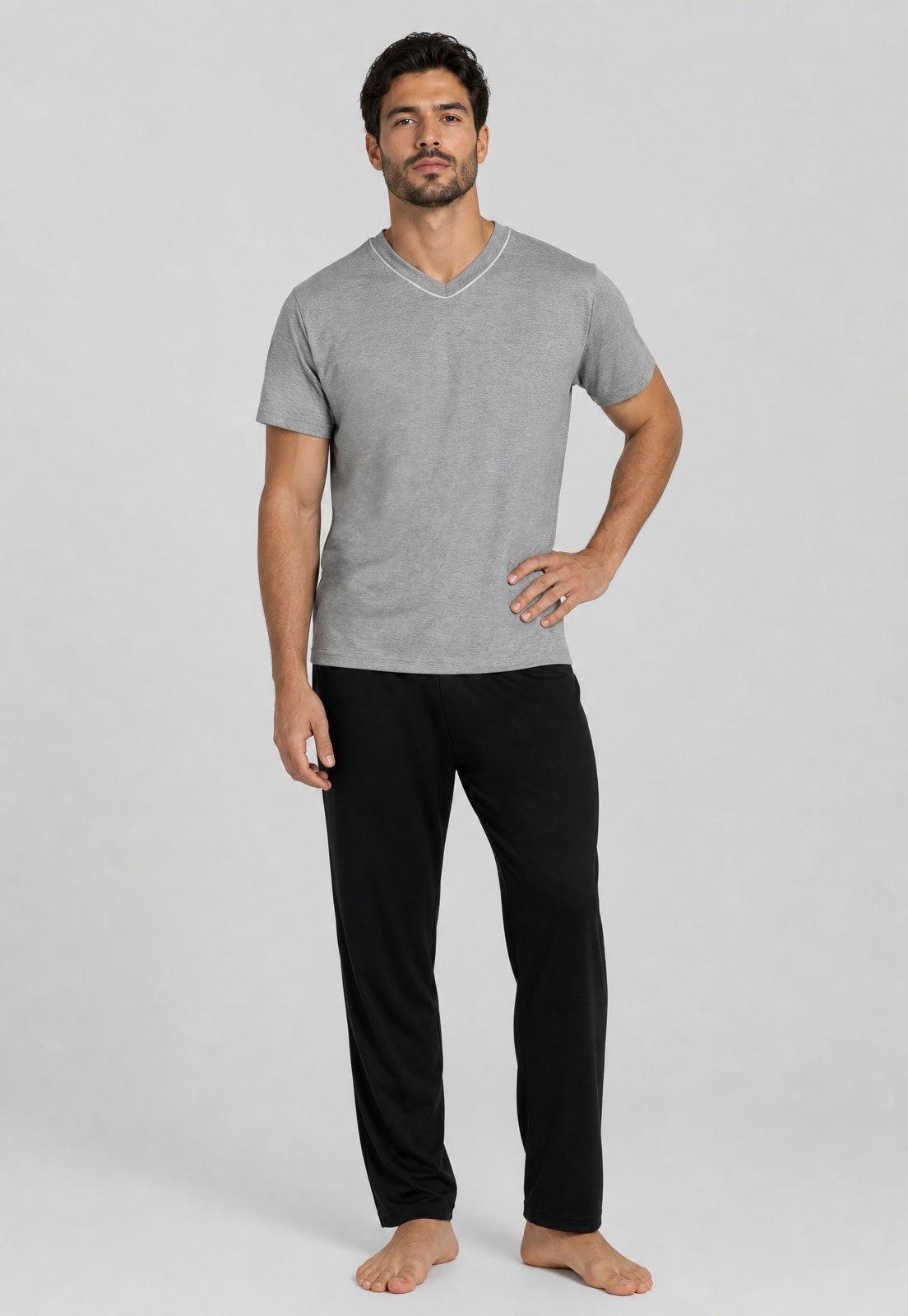 Conjunto Pijama Masculino Malwee Manga Curta Cinza