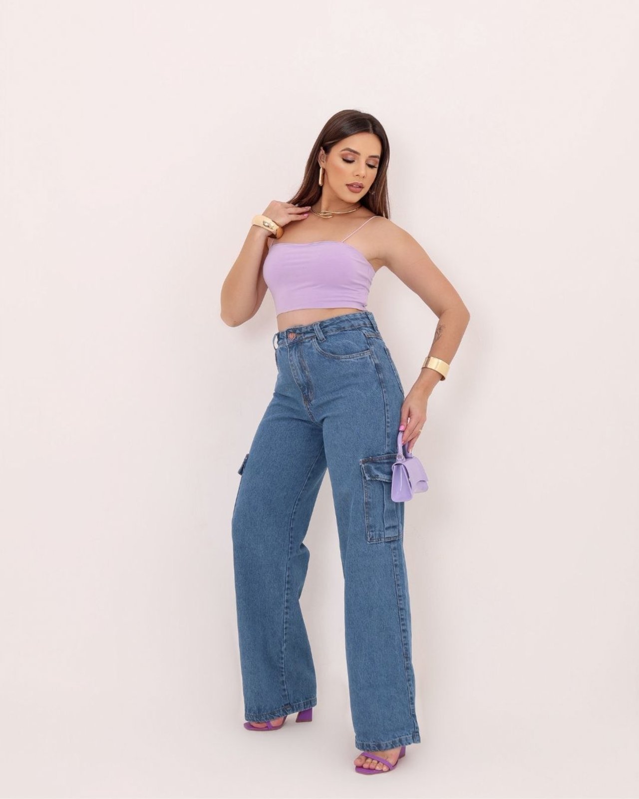 Calça Wide Leg Cargo Feminina CCW CENTRAL Confortavel e Pratica
