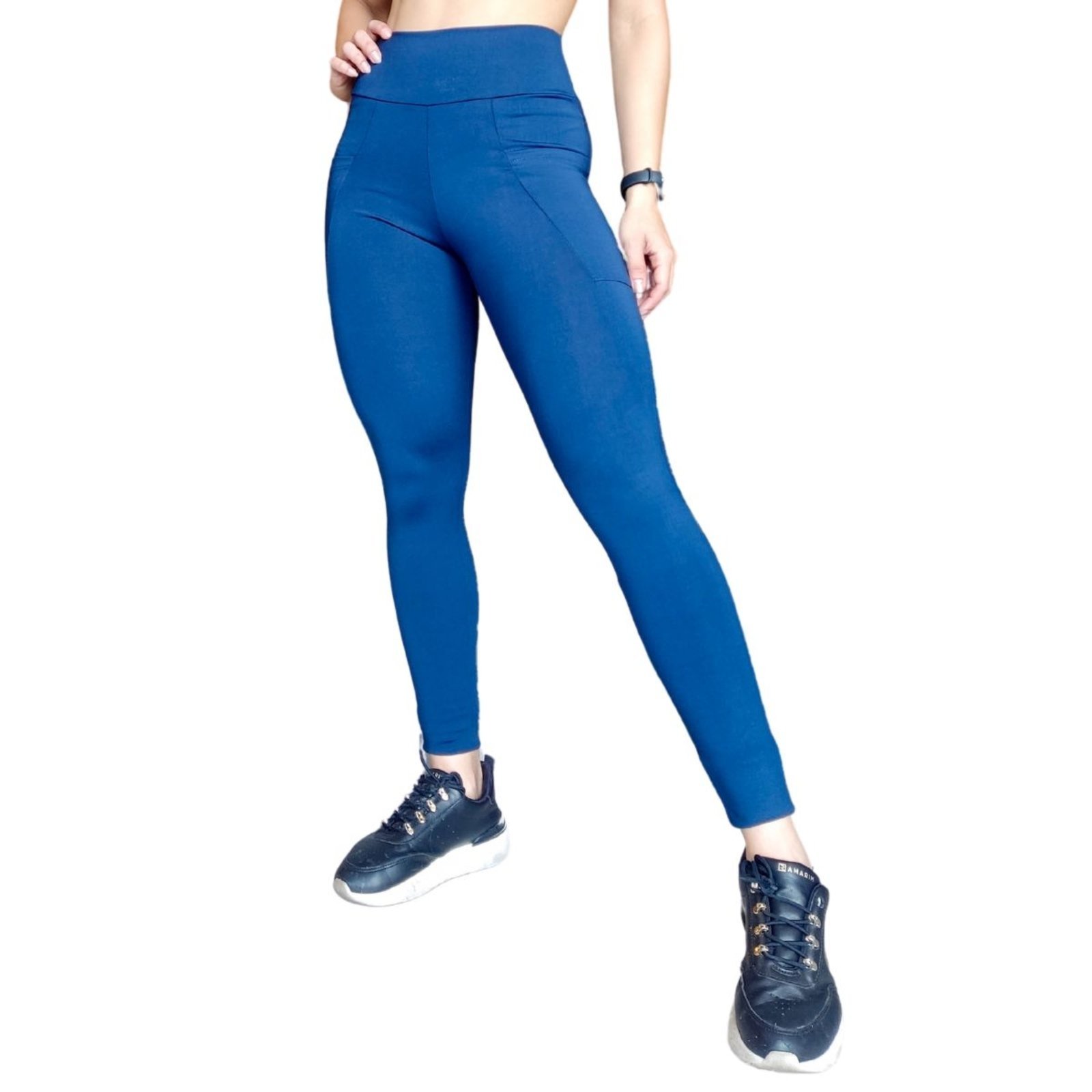 Calça Legging Plus Size Heide Ribeiro Super Silver Bolso Marinho