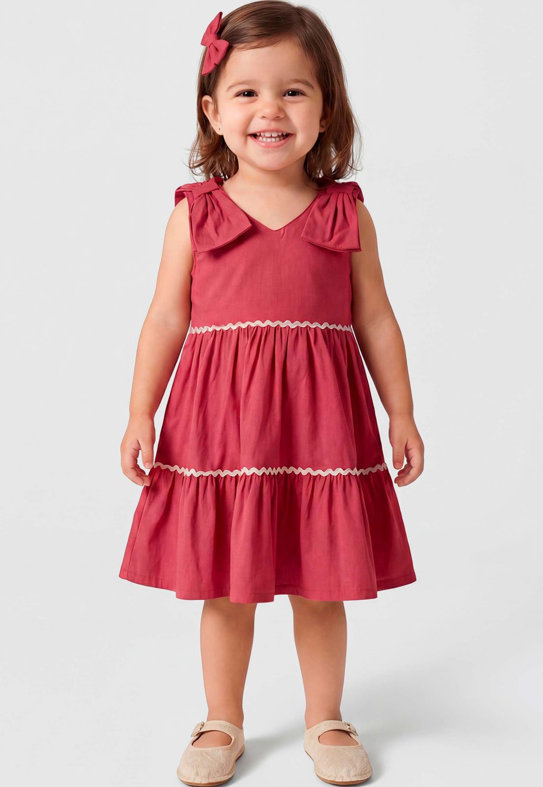 Infantil - Vestido Coloritta Alças Franzidas Curto Vermelho