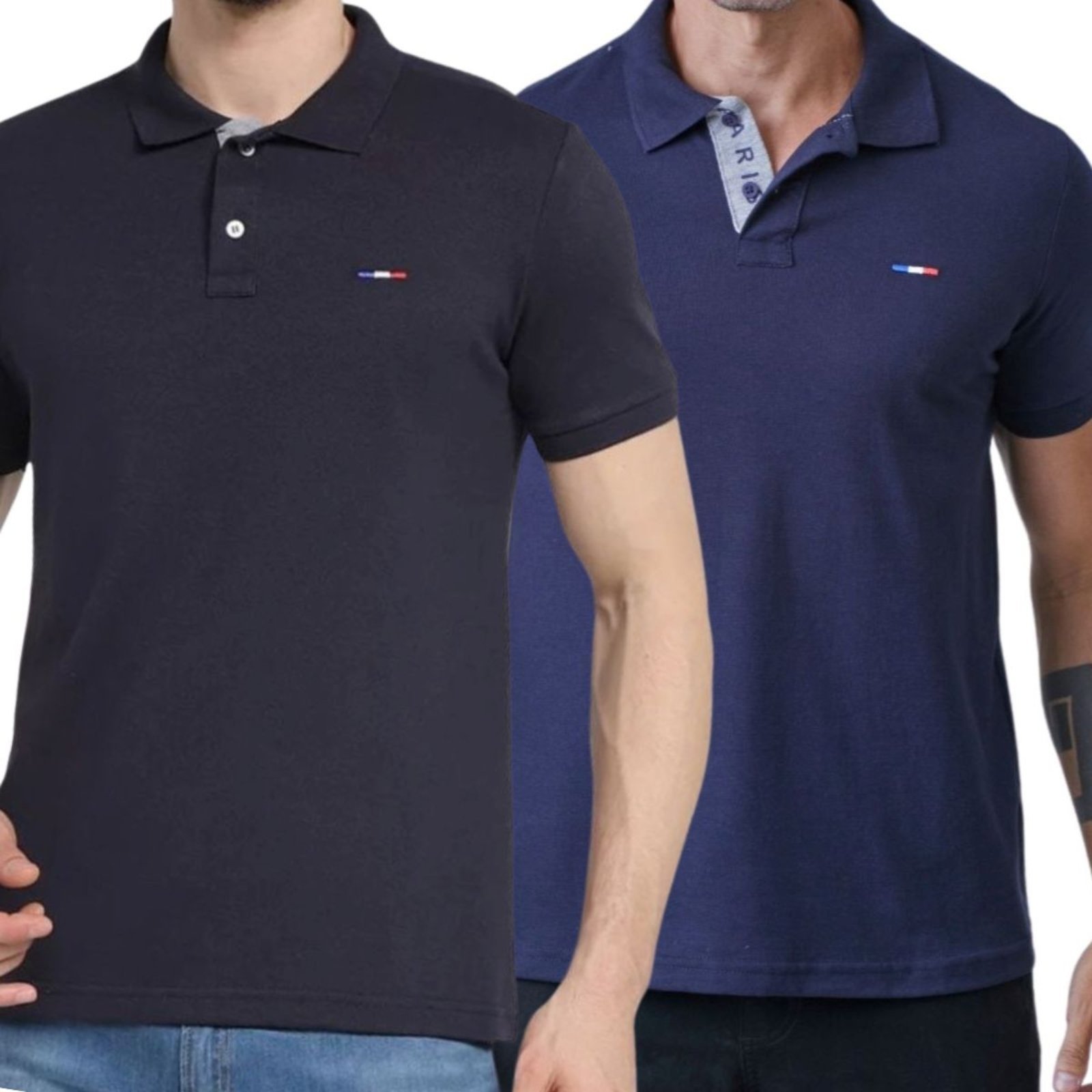 Kit 2 Polos Masculina Básicas FMF Piquet no Estilo Tommy Bordado França