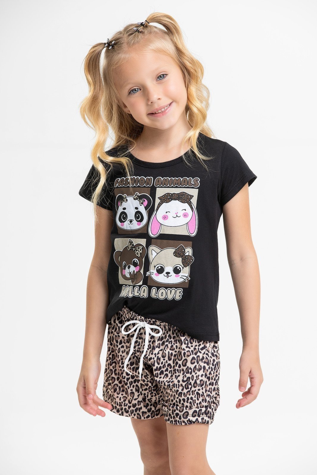 Vista 2 Infantil - Conjunto Verão Feminino Fashion Animals - Preto Mega Kids unico Mega Kids unico