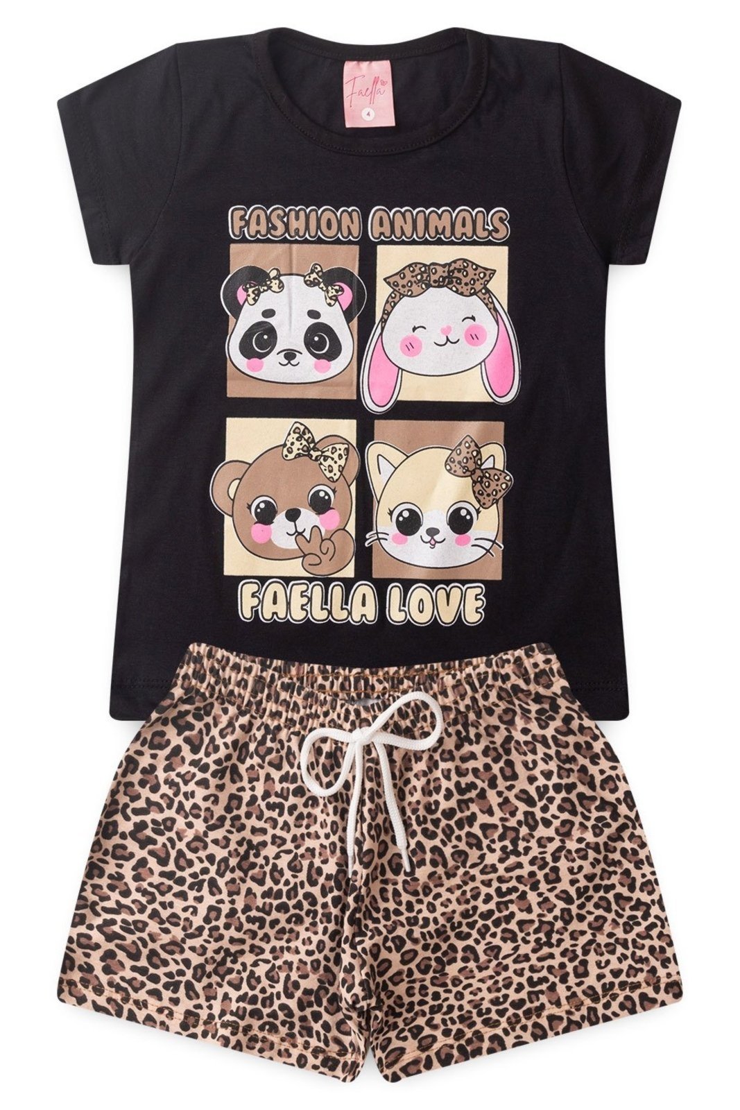 Vista 3 Infantil - Conjunto Verão Feminino Fashion Animals - Preto Mega Kids unico Mega Kids unico