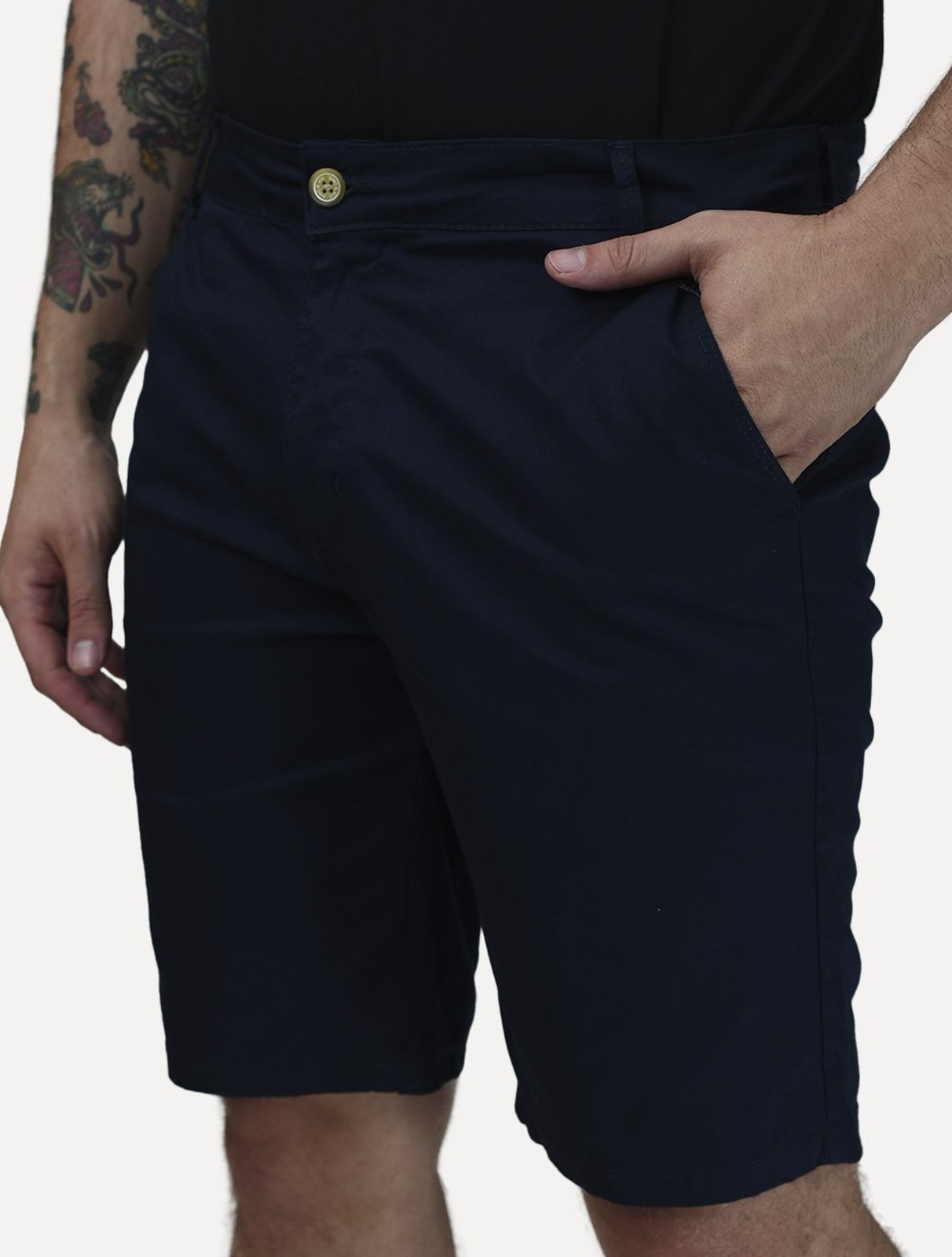 Bermuda King & Joe Masculina Slim Sarja Azul Marinho