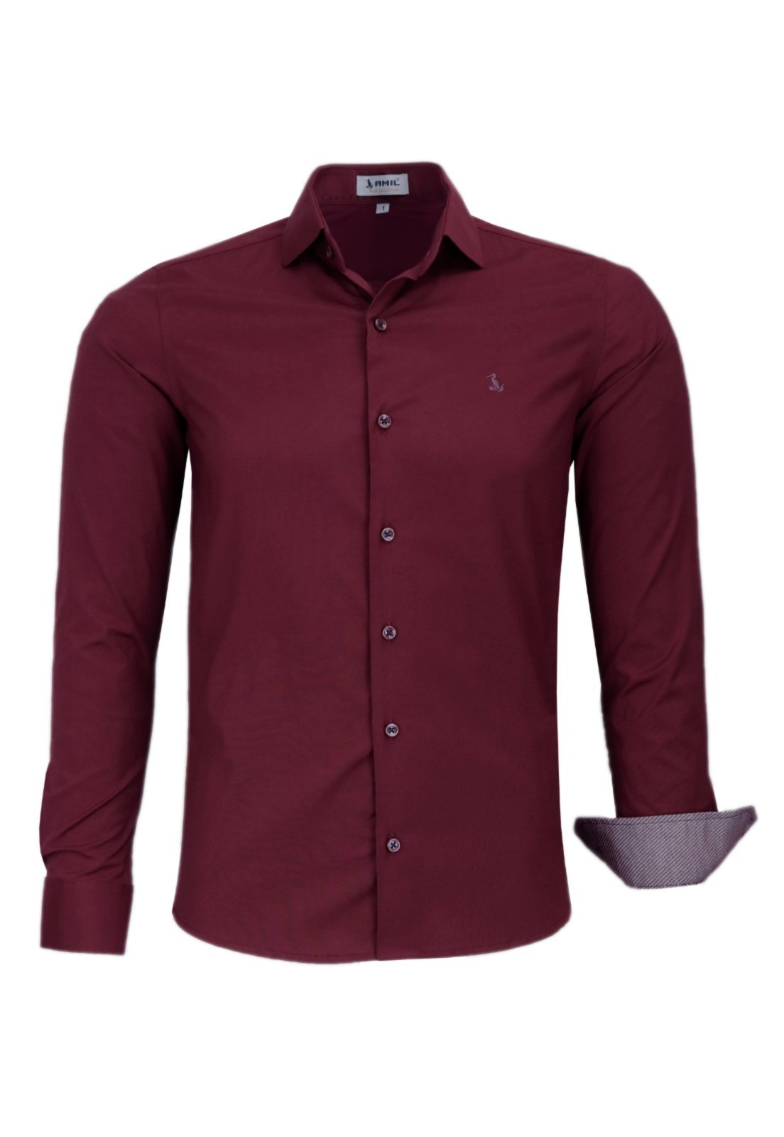 Camisa Social Slim Manga Longa Lisa Sem Bolso Amil 1766