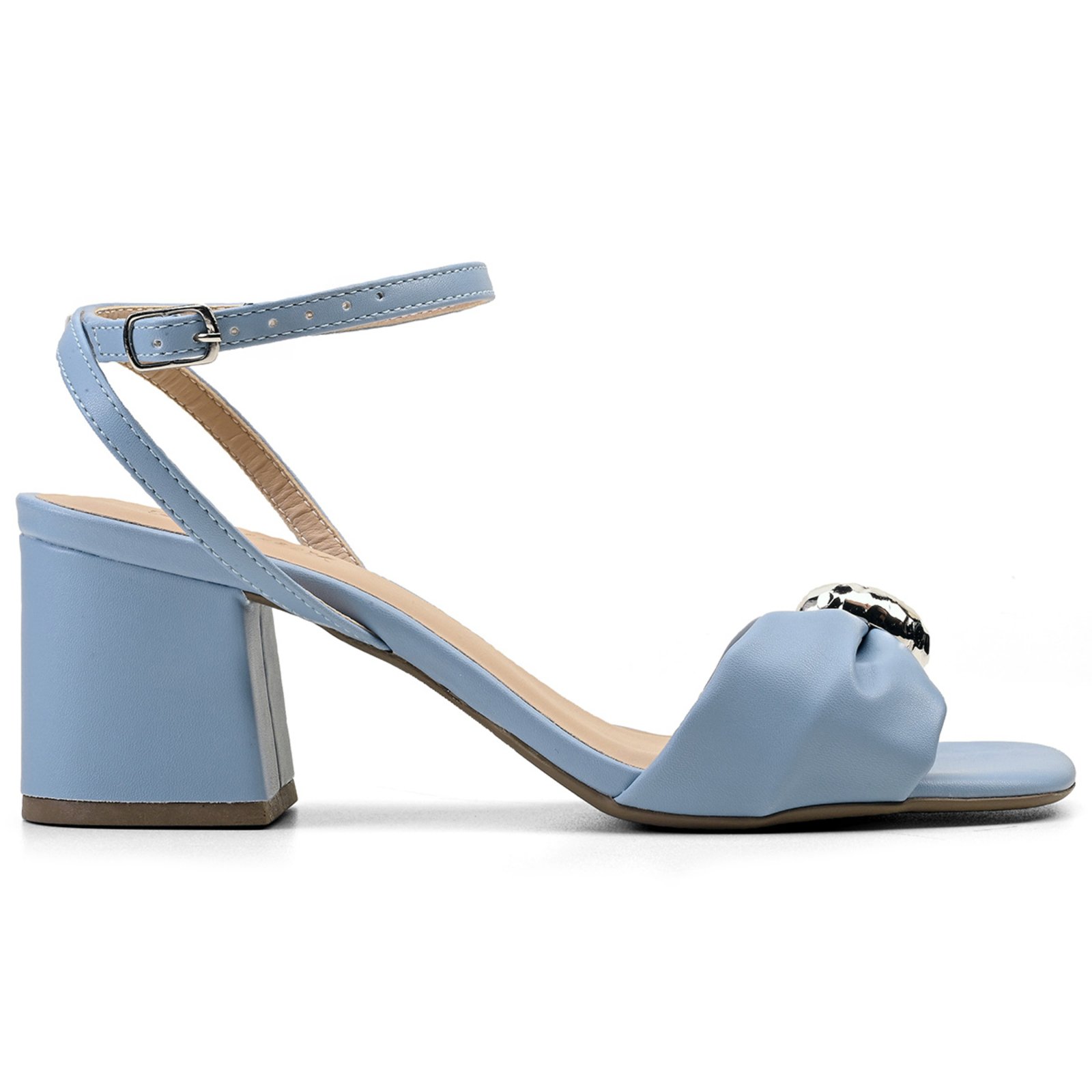 Sandália Feminina Azul Salto Bloco Grosso Casual Salook