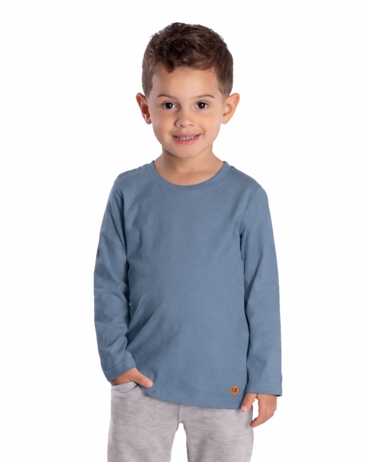 Infantil - Camiseta manga longa algodão azul