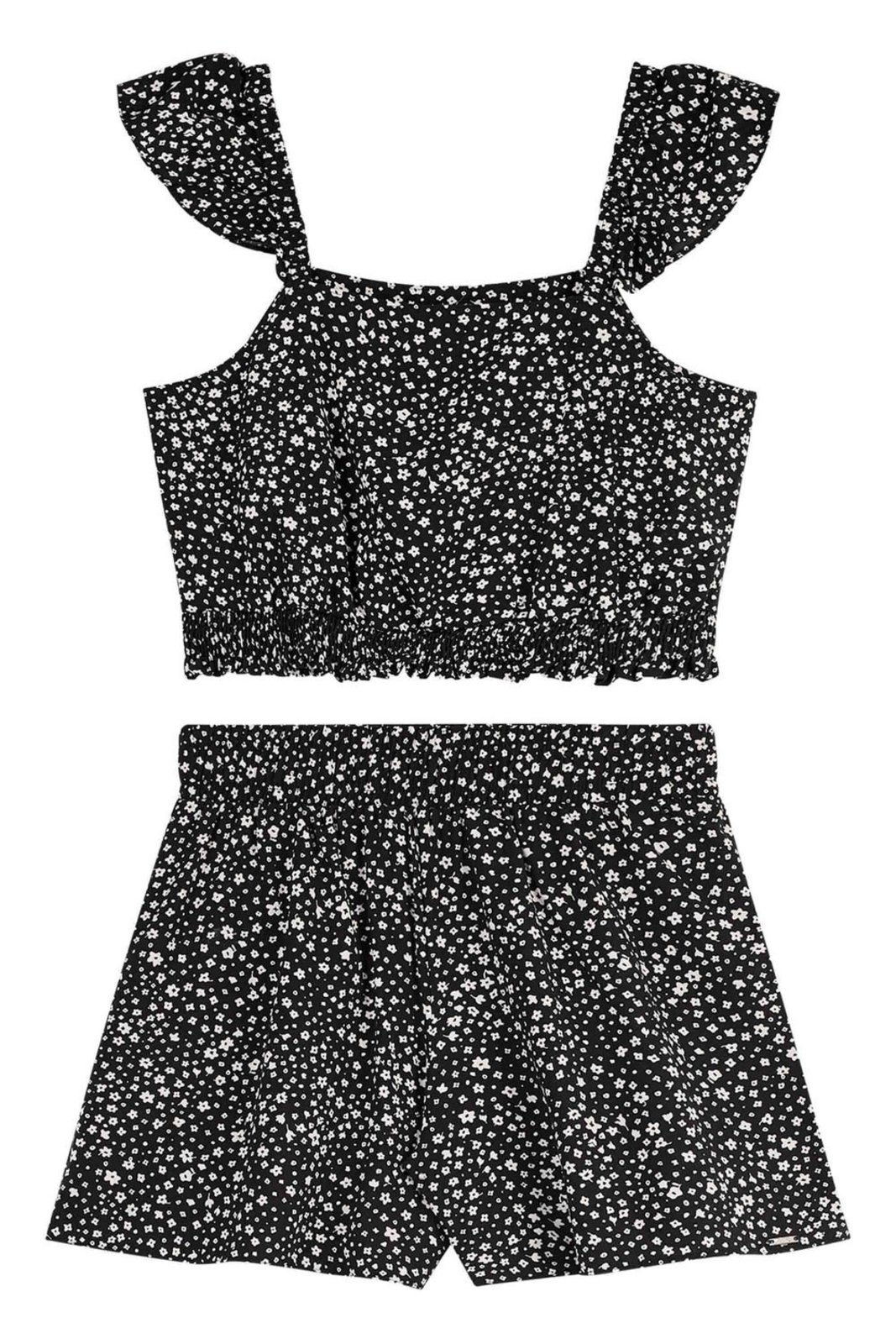 Infantil - Conjunto Juvenil Menina Floral Viscose Beats Preto