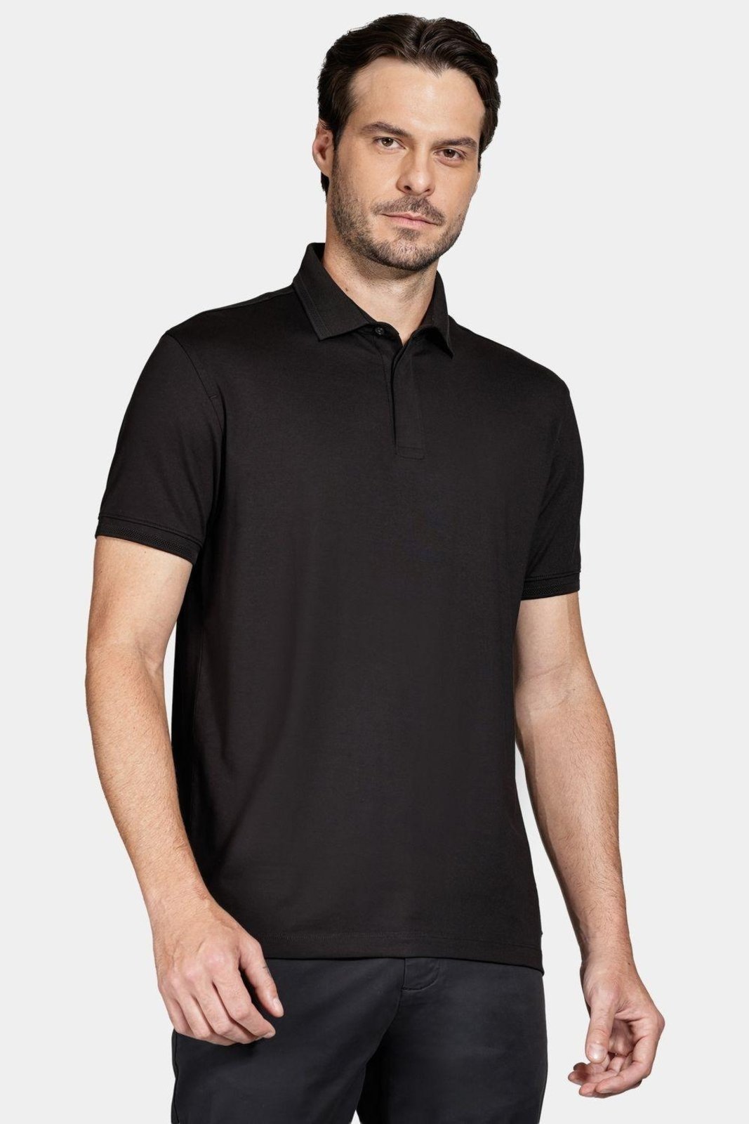 Polo Aramis Manga Curta de Algodão Pima Gaseado Preto