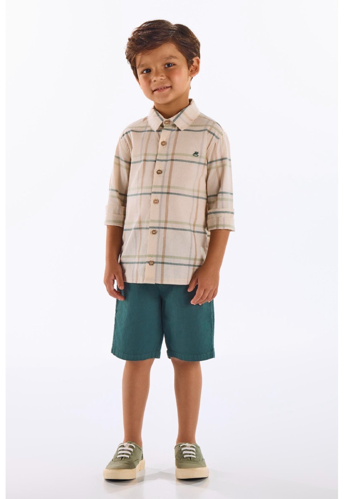 Infantil - Conjunto Camisa e Bermuda Up Baby Bege