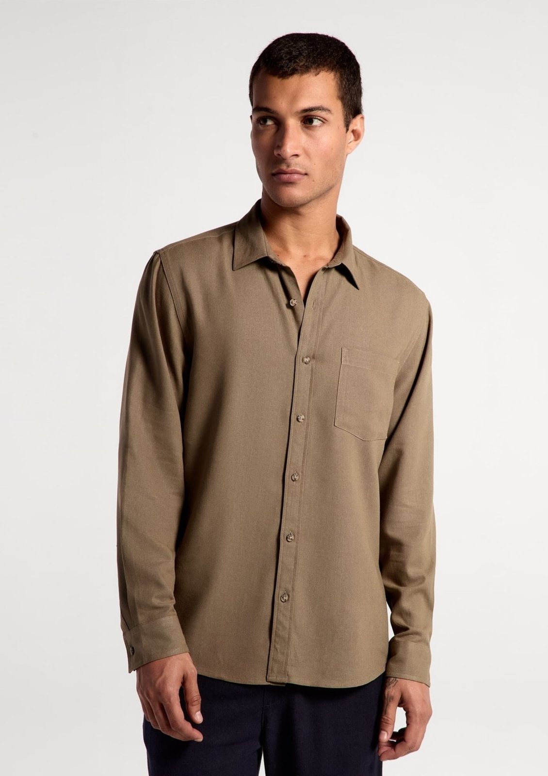 Camisa Básica Masculina Manga Longa Slim Em Linho - Verde M