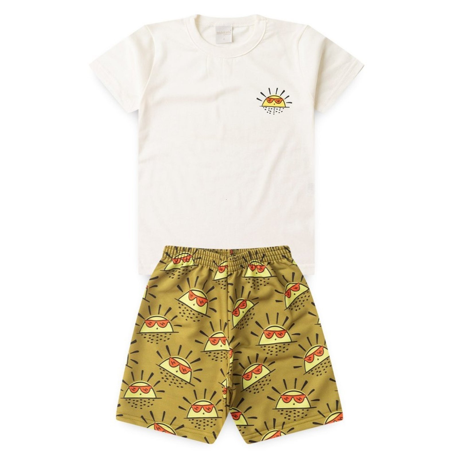 Vista 3 Infantil - Conjunto Verão Menino Natural Camiseta e Bermuda Solzinho de Óculos Molekada bege natural Molekada bege natural