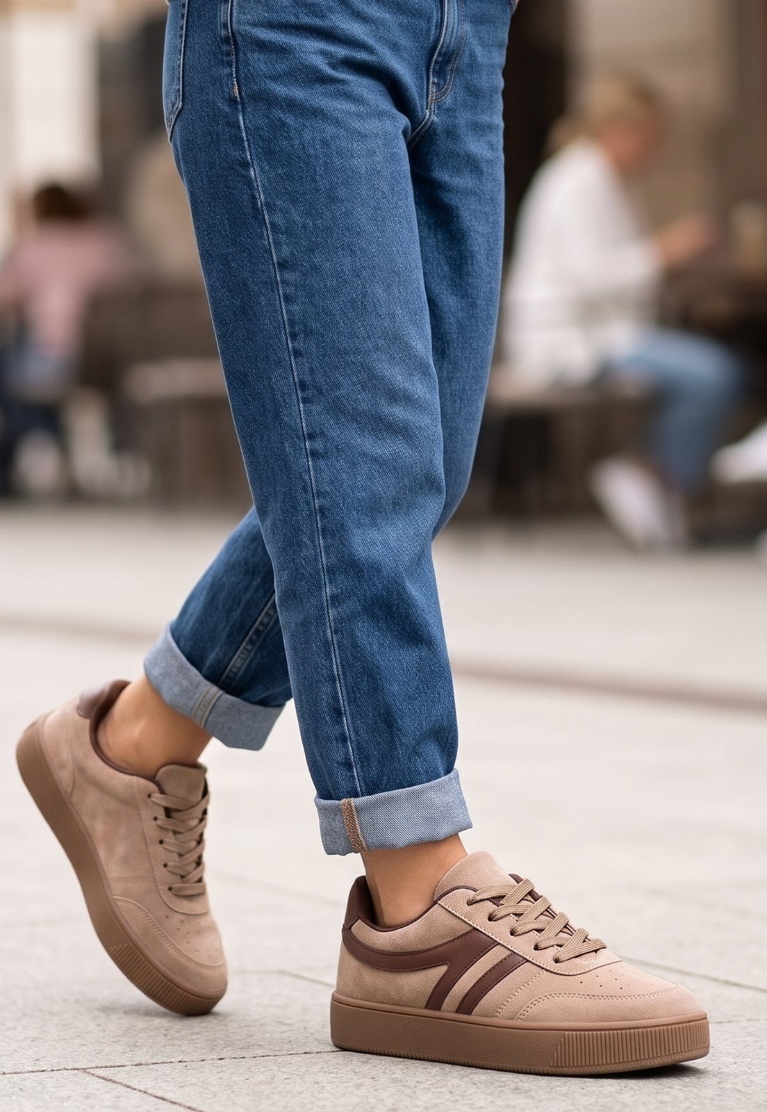 Tênis Feminino GiGiL Casual Camurça Detalhe Lateral Listra Dupla Rosado