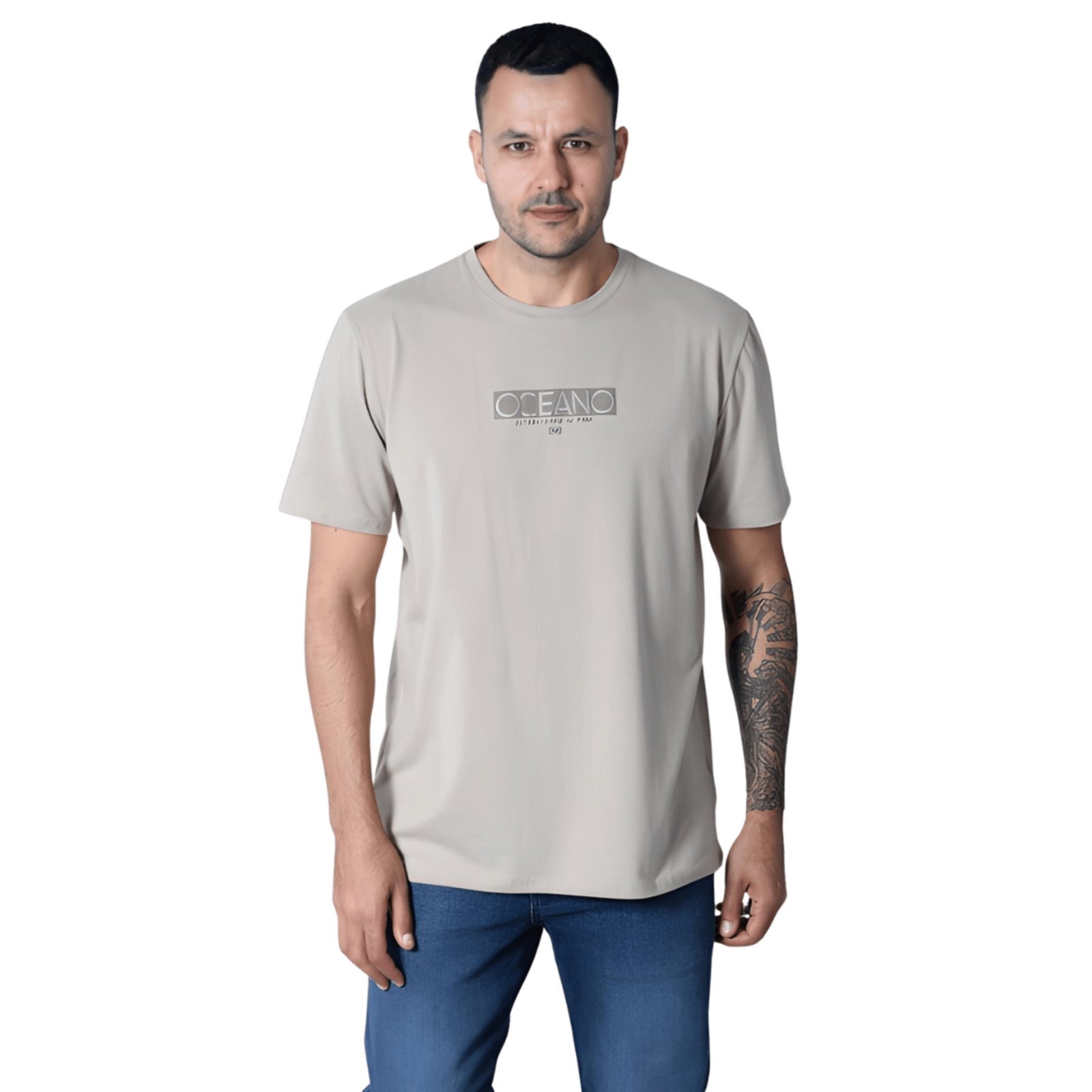 Camiseta Masculina Comfort Cotton Estampa Relevo Oceano