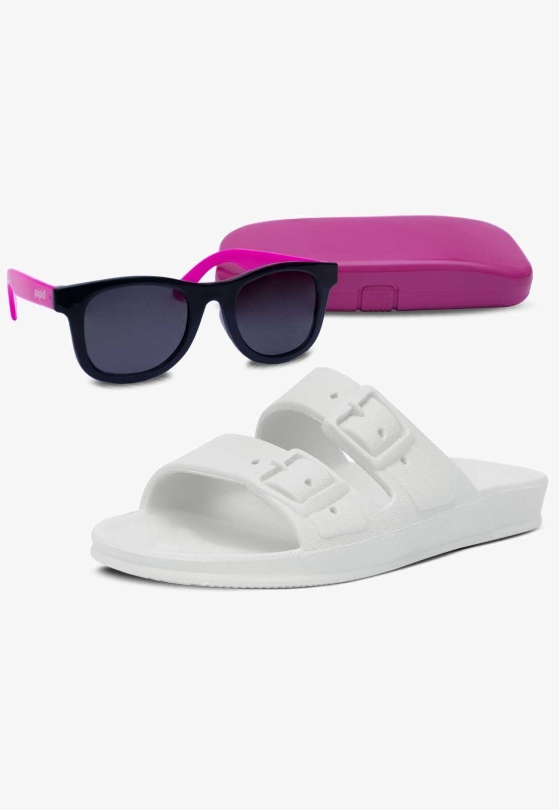 Infantil - Kit Oculos de Sol E Chinelo Papete Slide Pópidi Branco