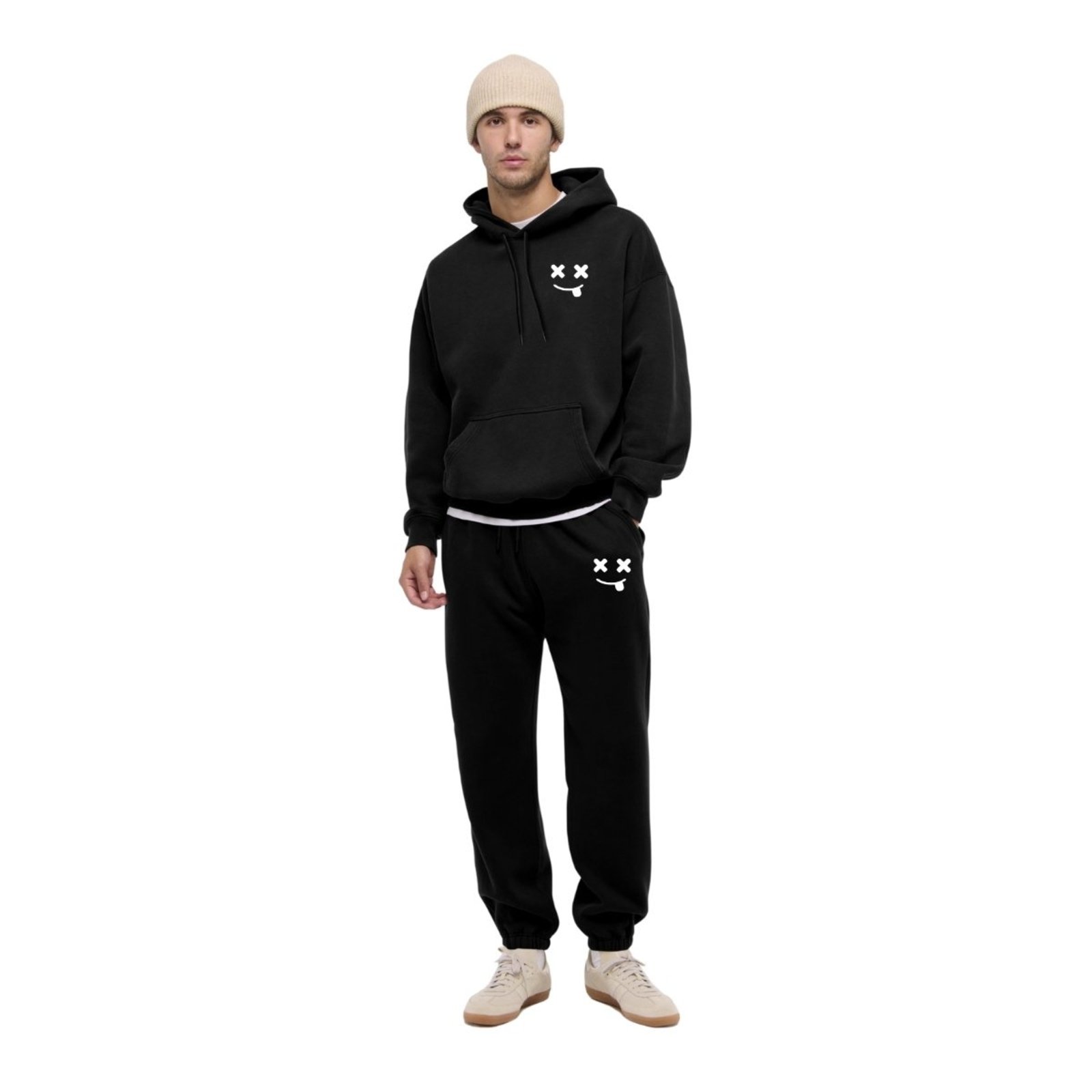 Conjunto Moletom Blusa De Frio E Calça Moletom Preto Estampa Emoji