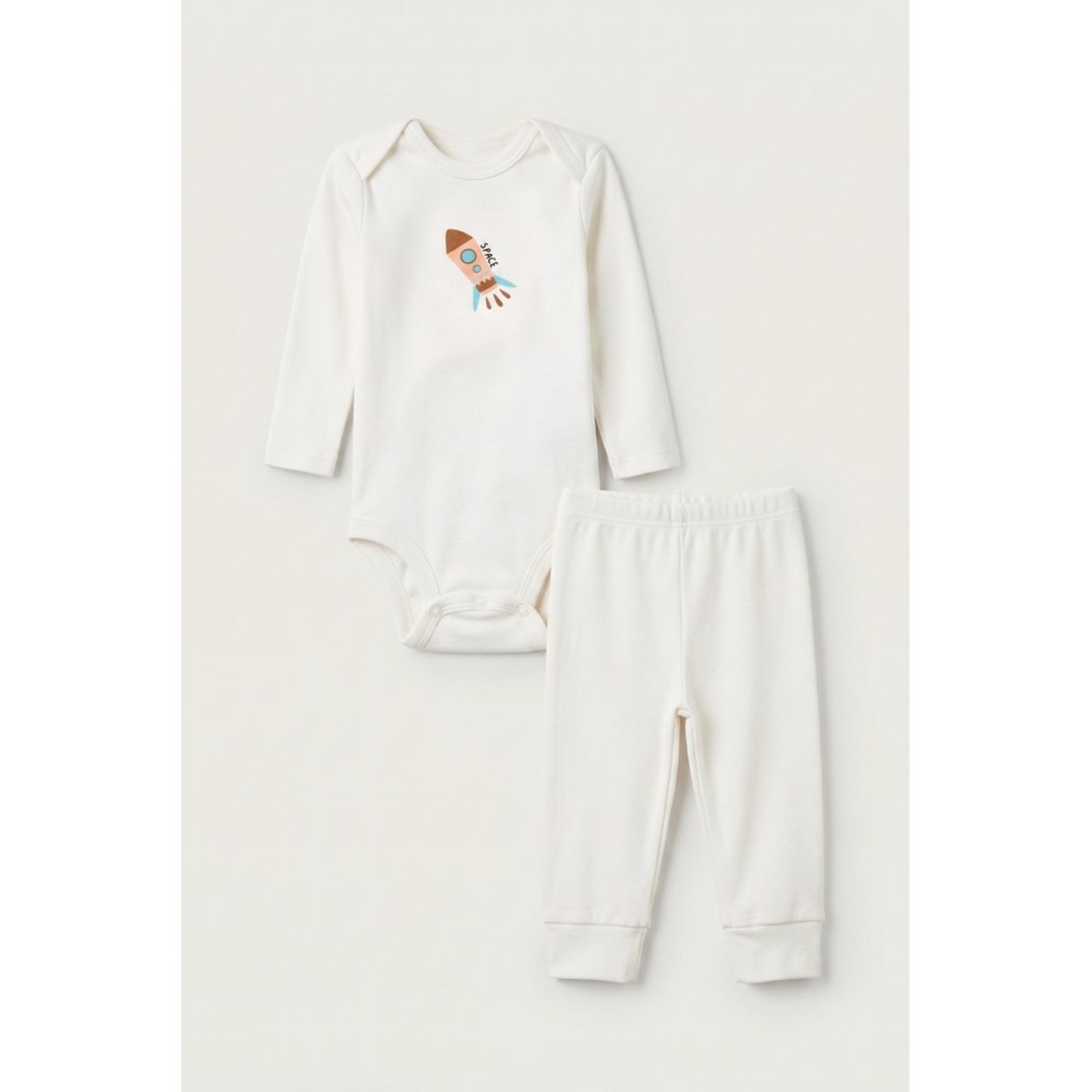 Infantil - Conjunto Body Longo e Calça do Papai Off White Foguete