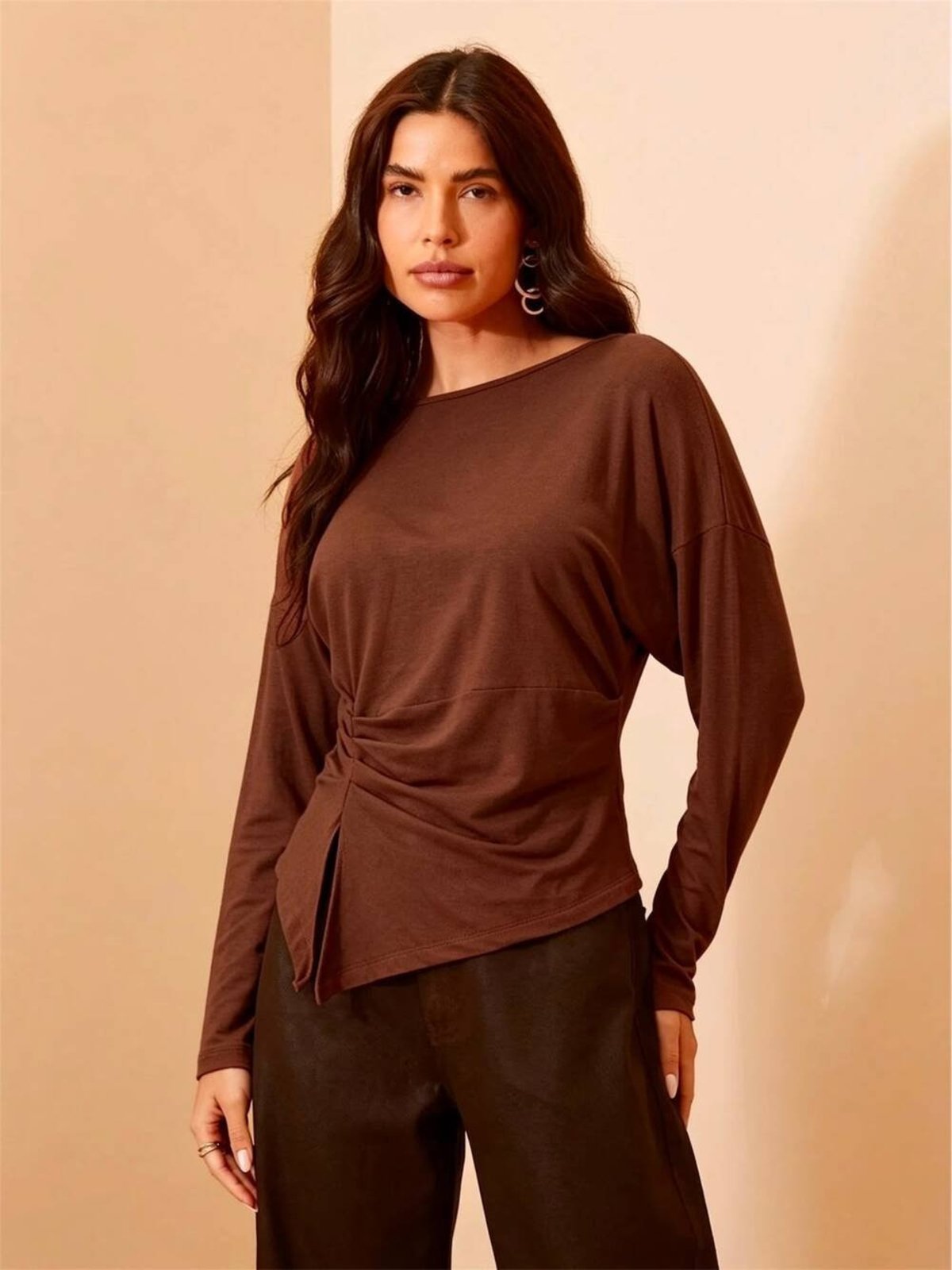 Blusa Linho Triton Marrom Mesclado