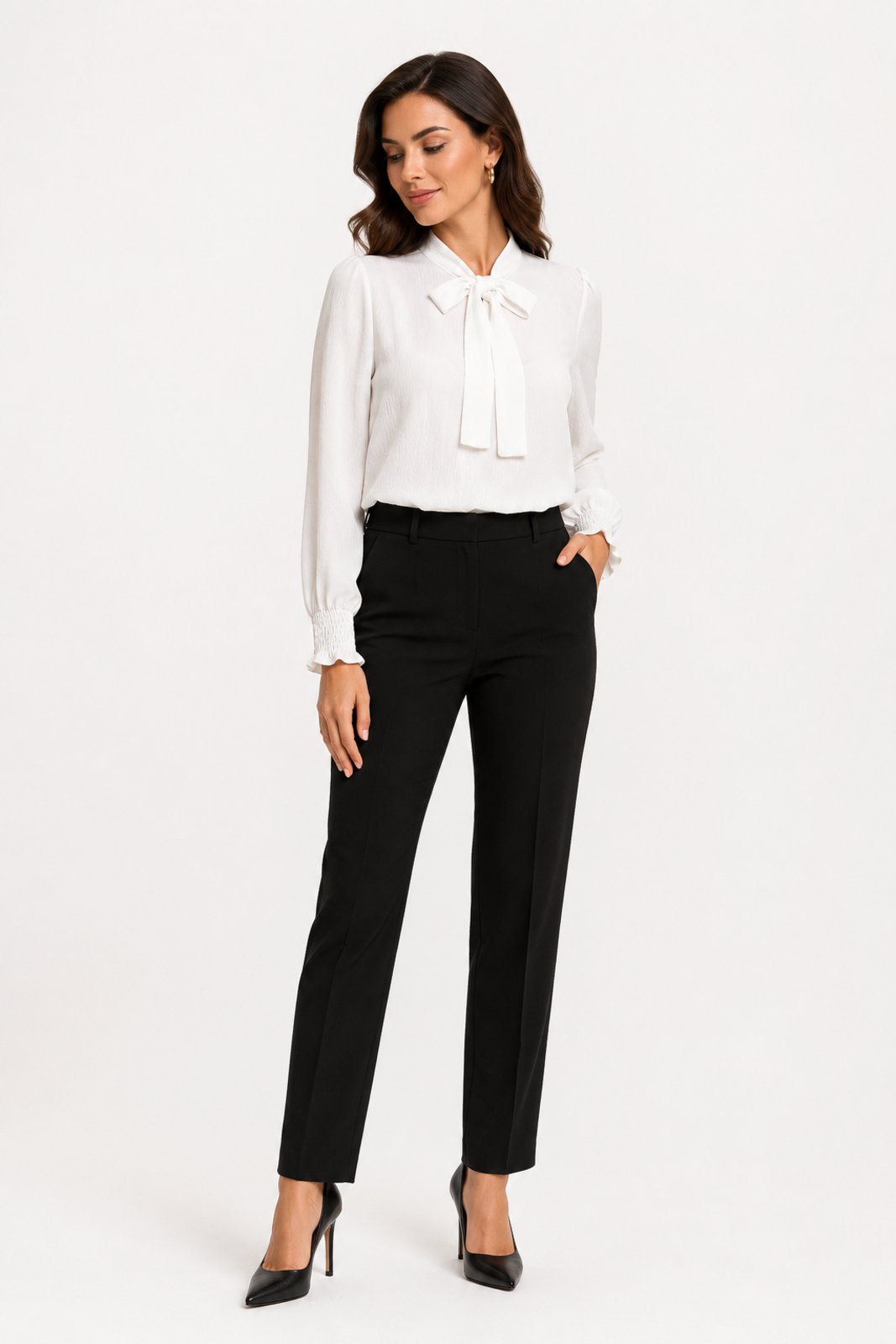Blusa Social D Bell Outlet Fashion Com Laço Branco