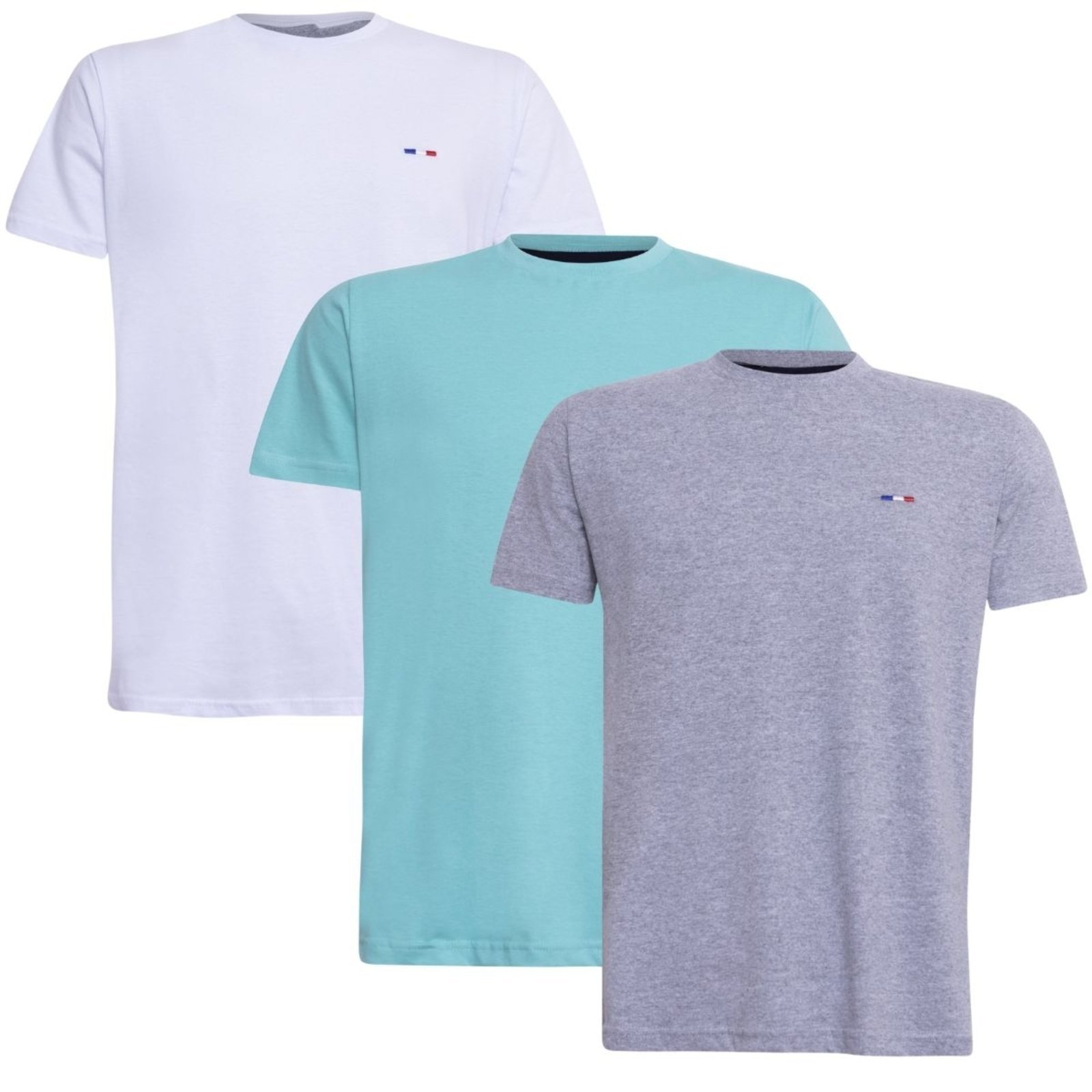 Kit 3 Peças Camisetas Básicas Masculina Industrie em Algodão Premium no Estilo Tommy Bordado França Branco Cinza