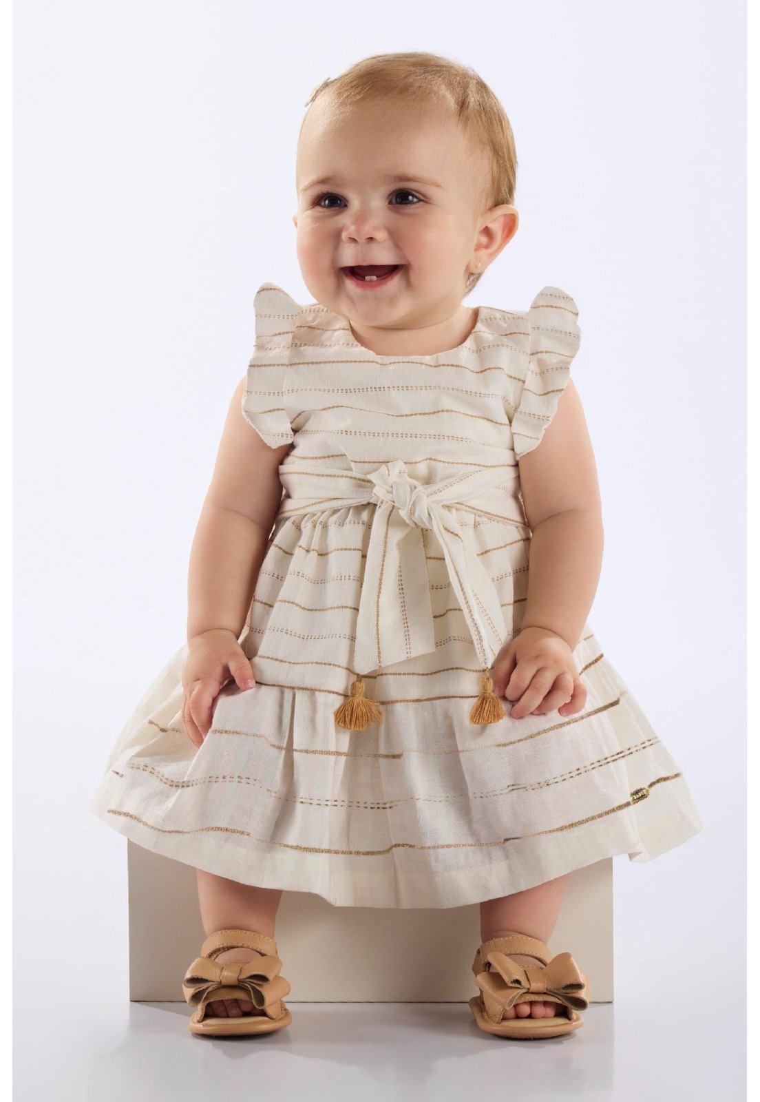 Infantil – Vestido e Faixa para em Algodão Up Baby Bege