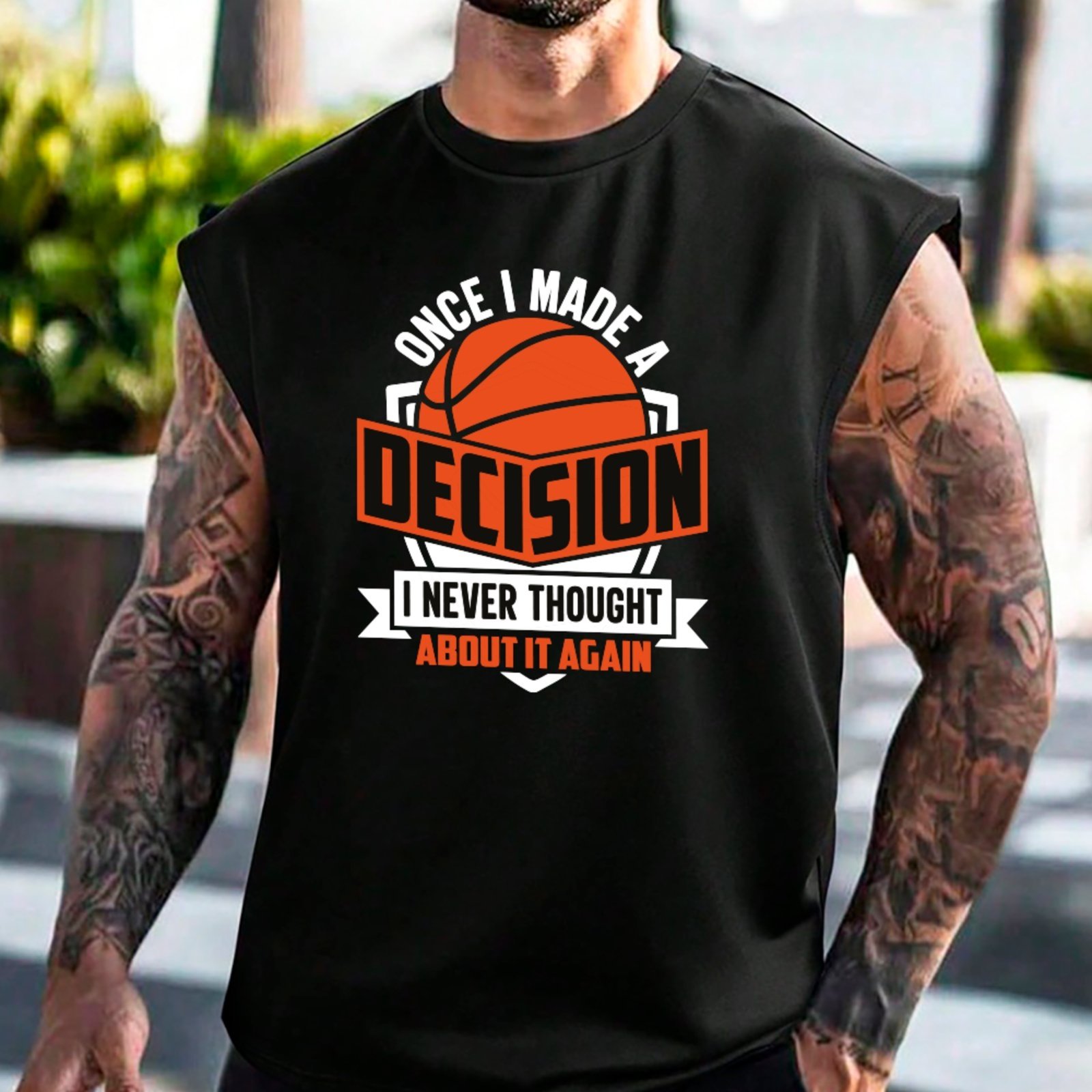 Camiseta Regata Machão Ousy Basquete e Atitude Decision Oversized Masculina Preto