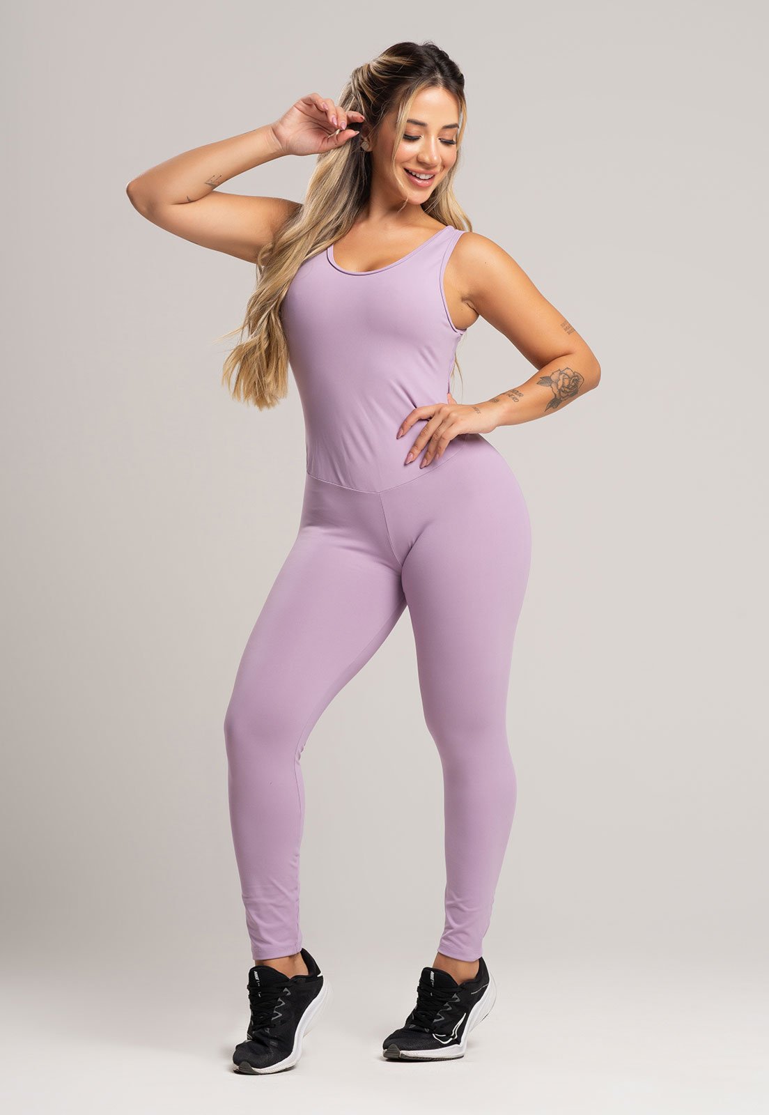 Macacão Fitness MVB Modas Longo Feminino Suplex Academia Poliamida Lavanda