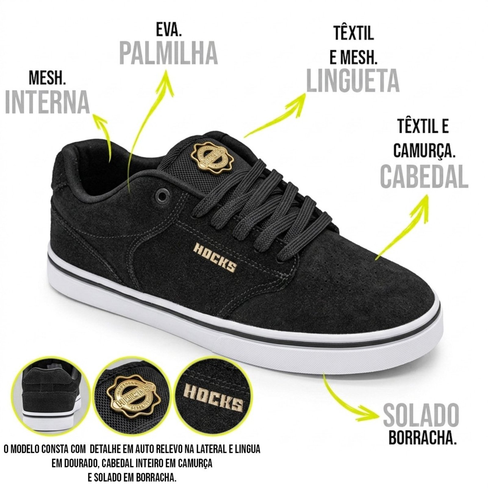 Tênis Hocks Montreal NV3 Unissex | Preto Ouro