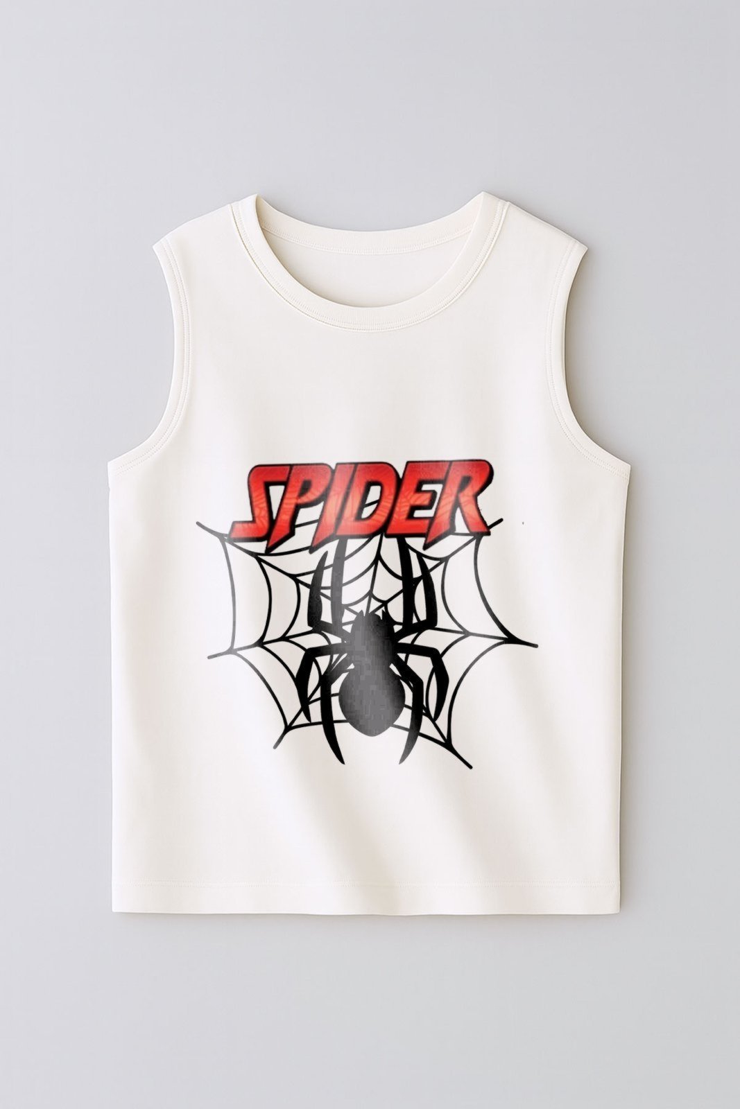 Infantil – Camiseta Regata Masculina Algodão Branca – Aranha – Babei no Look