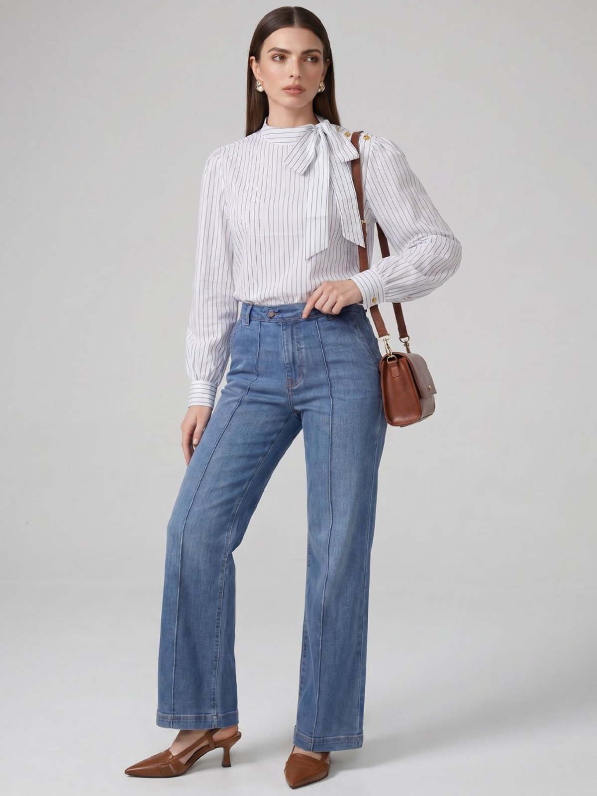 Calça Jeans Wide Leg Azul Medio Naline