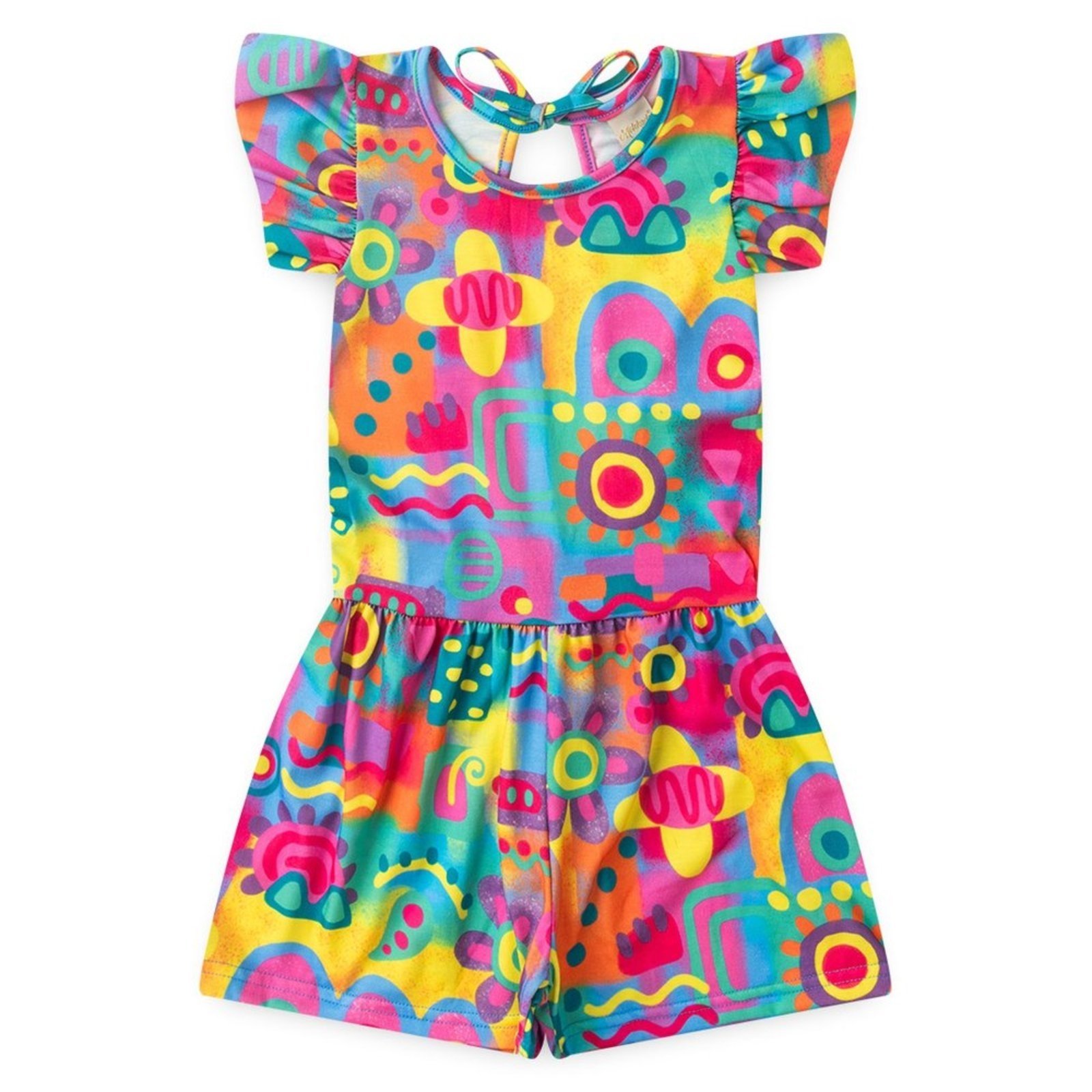 Vista 3 Infantil - Macaquinho Verão Menina Com Amarração nas Costas Jardim de Flores Molekada verde Molekada verde