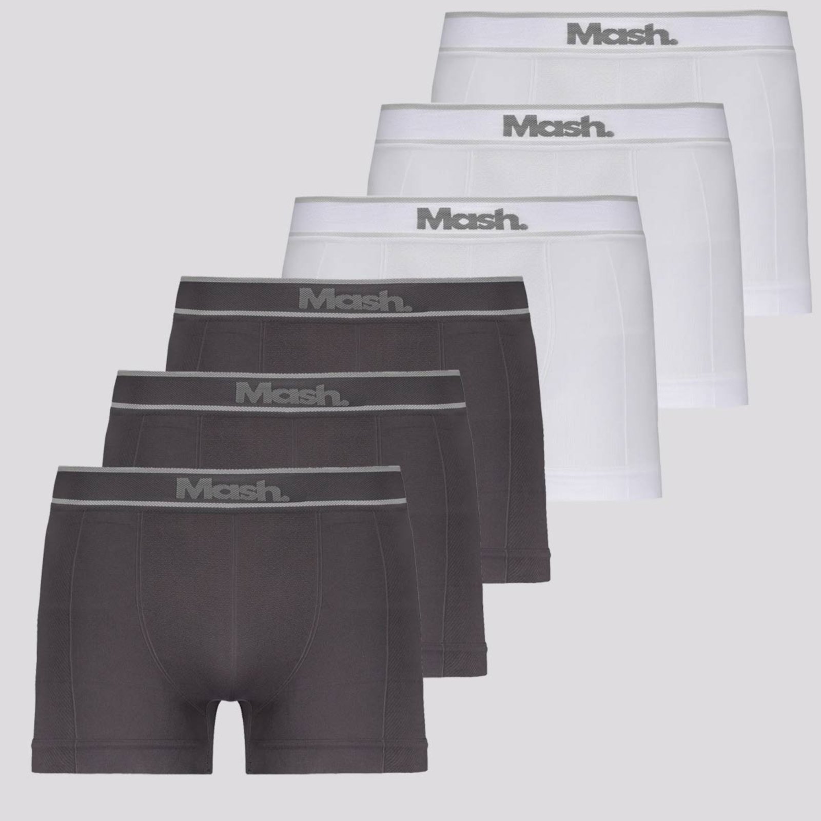 Kit 6 Cuecas Boxer Mash Sem Costura Branca e Cinza