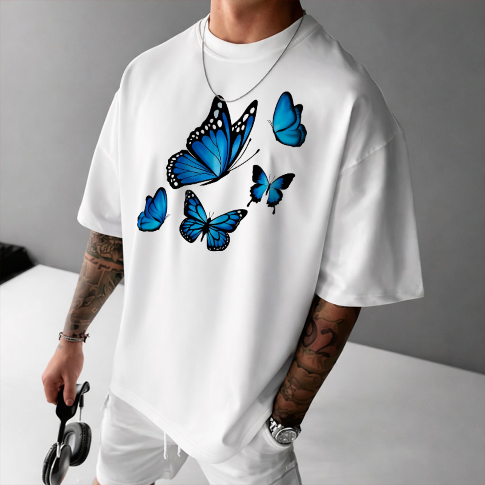 Camiseta Oversized Butterfly Aesthetic Style Casual Unissex Branco