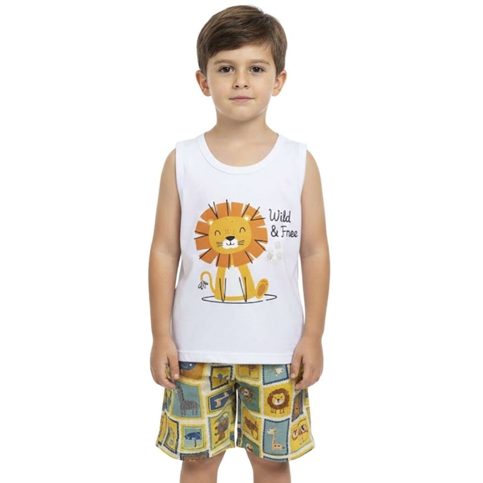 Infantil - Conjunto Look Jeans Camiseta e Shorts Estampa Animais