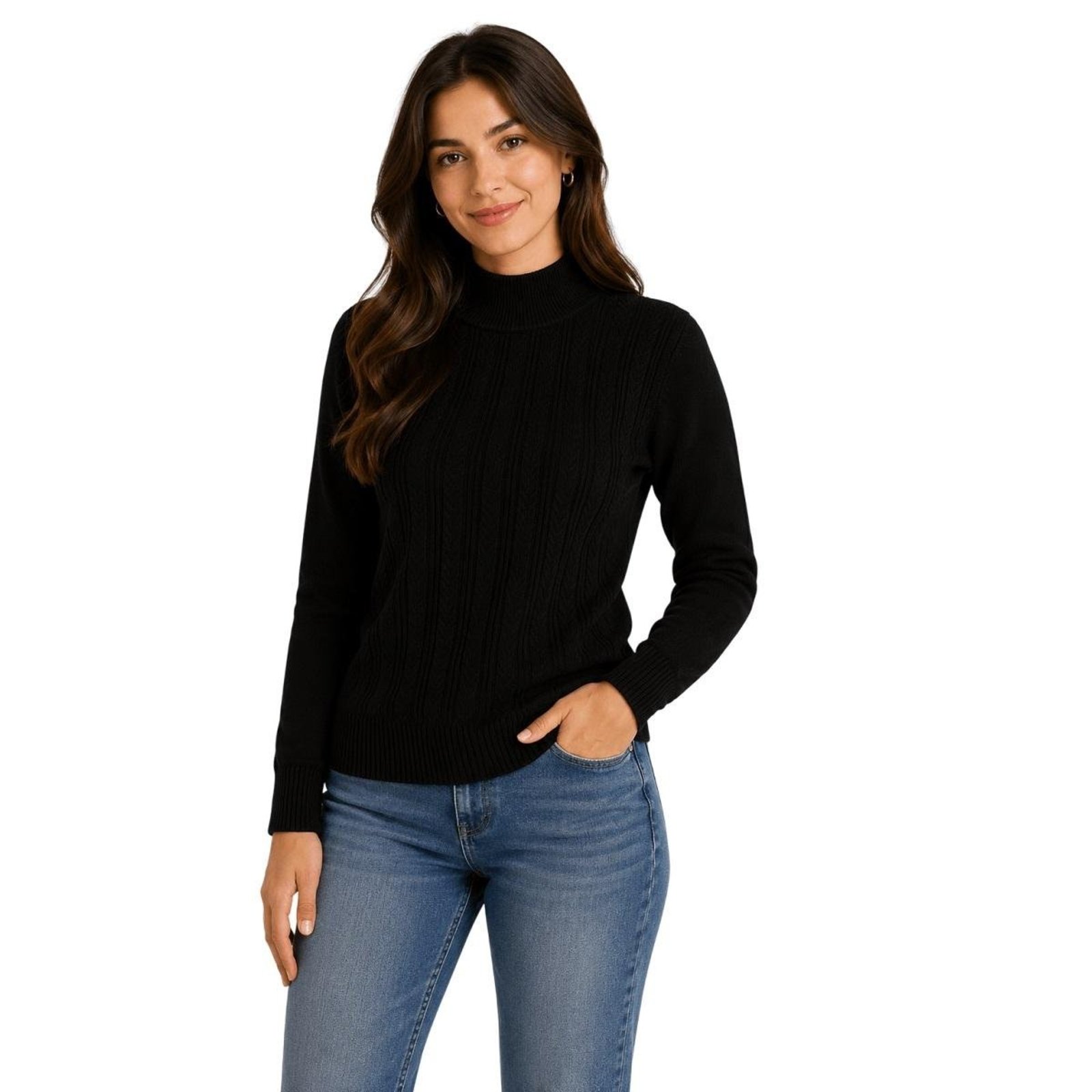 Suéter Gola Alta Tricot Feminina Facinelli 651262 Preto
