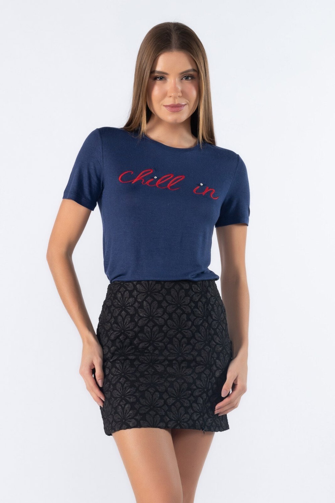Blusa tshirt bordada basica Azul