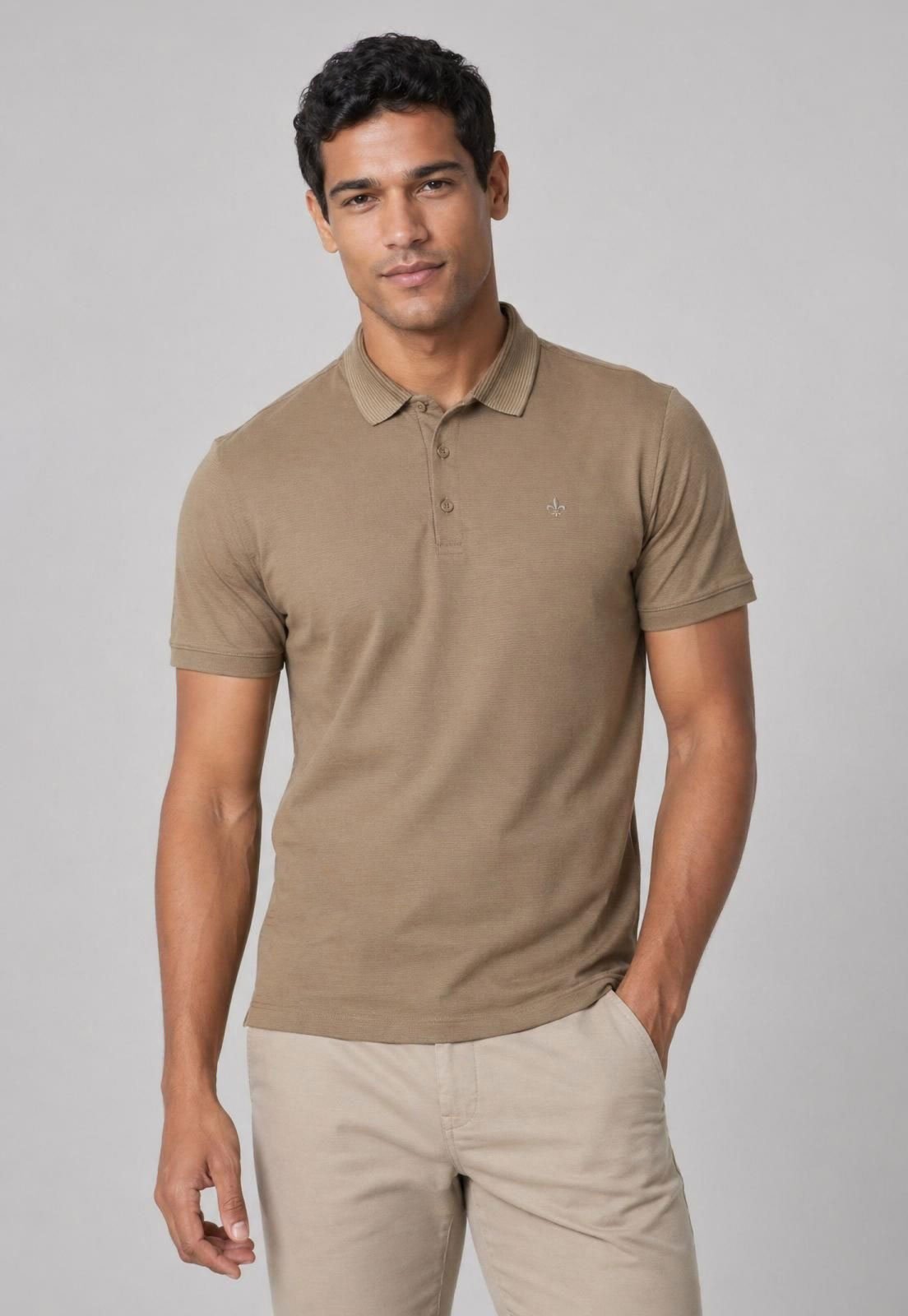 Camisa Polo Masculina Dudalina Clássica Bege