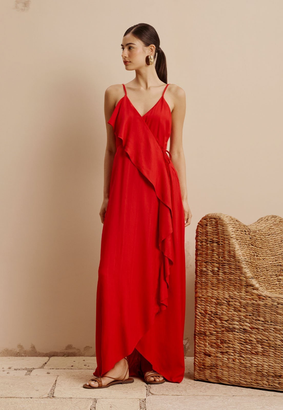 Vestido Longo Cachecouer Babados Liso