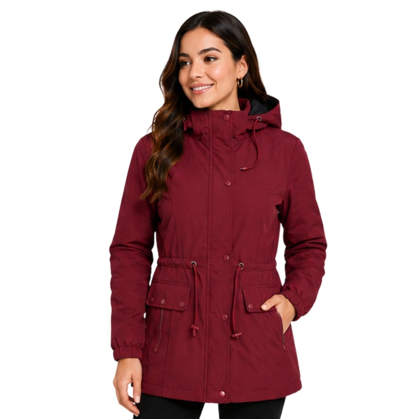 Jaqueta Parka Feminina Dupla Face Com Capuz Inverno Bordo